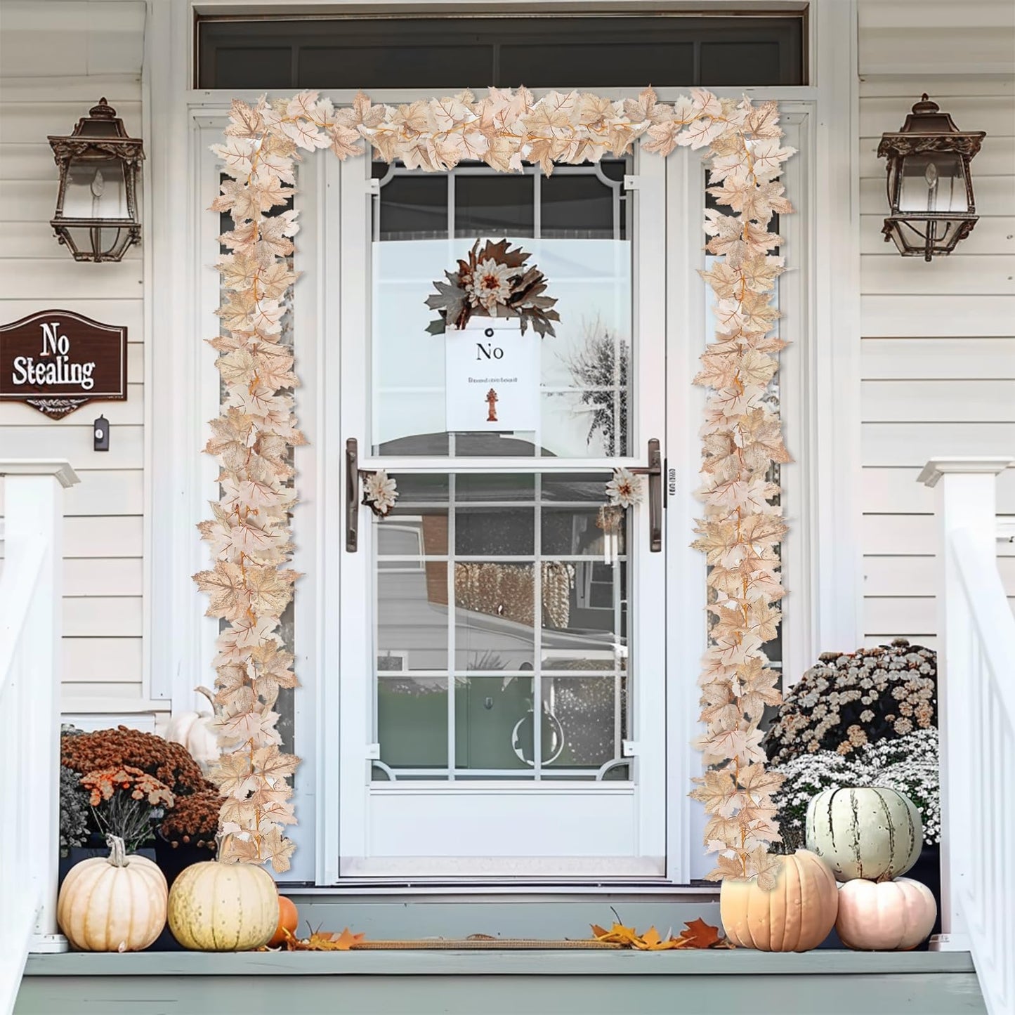 3 Pack Fall Decor - Fall Garland with Lights Fall Decorations for Home, Total 20Ft 60LED Thick Lighted Maples Leafed Autumn Garland Wedding Harvest Fireplace Party Christmas Thanksgiving Decorations