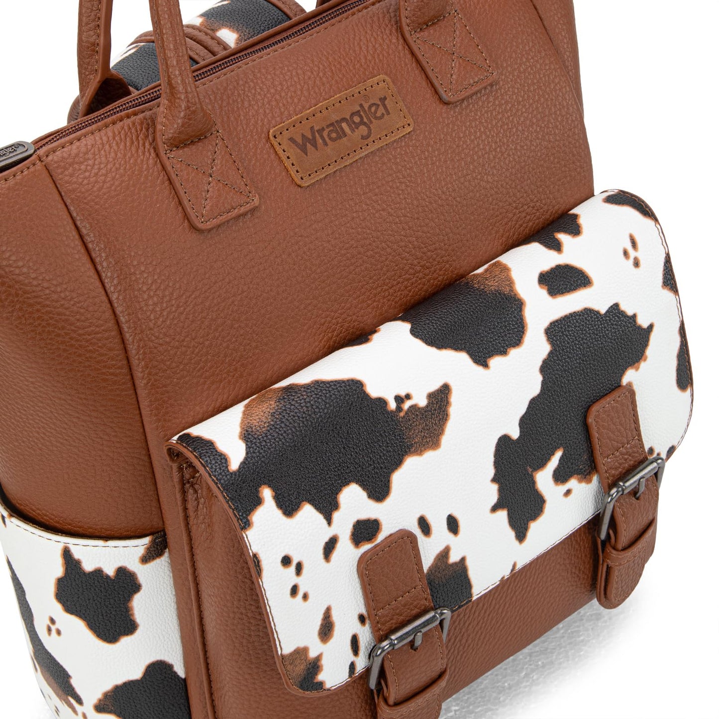 Montana West Wrangler Womens Convertible Backpack Purse Cow Printed Backpack with Adjustable Crossbody Shoulder Strap for Work Travel WG175-9110COW-BR