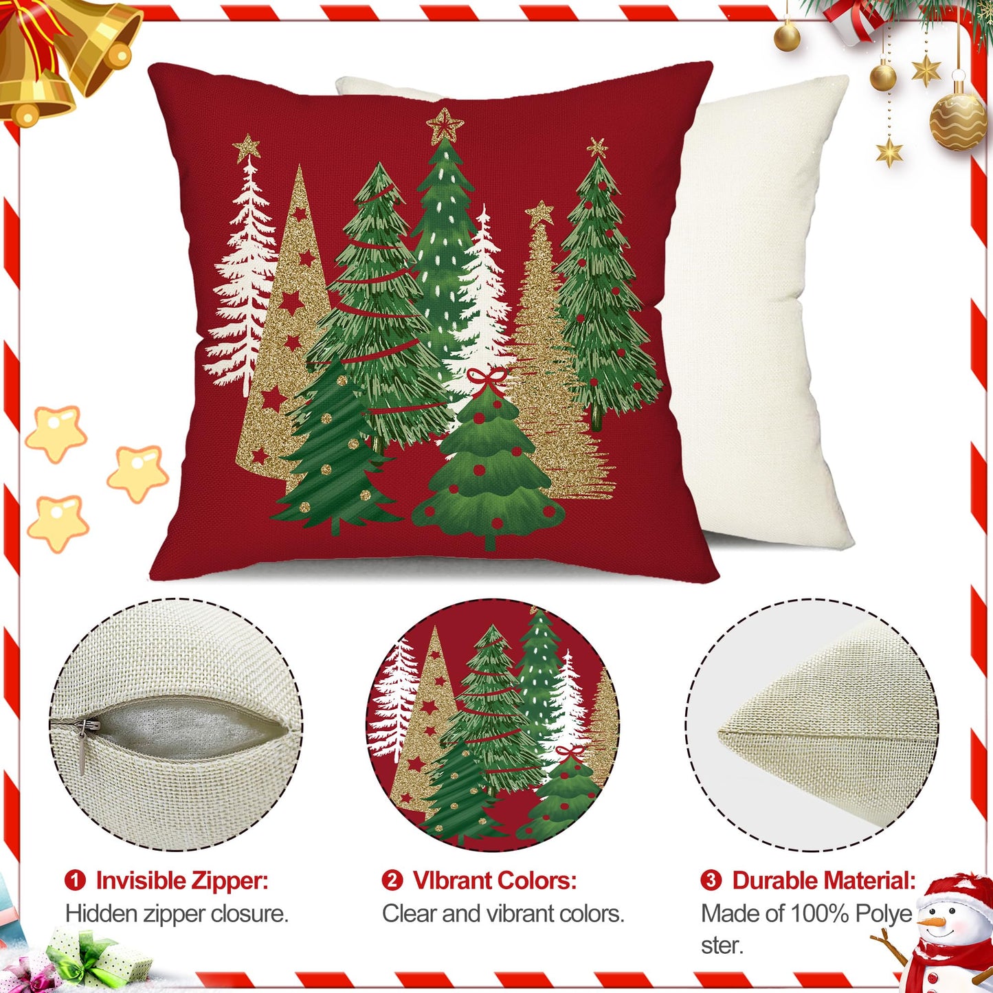 DFXSZ Christmas Pillow Covers 18x18 Inch Set of 2 Xmas Tree Decorative Red Throw Pillows Winter Christmas Decor for Home Couch TH-50C18