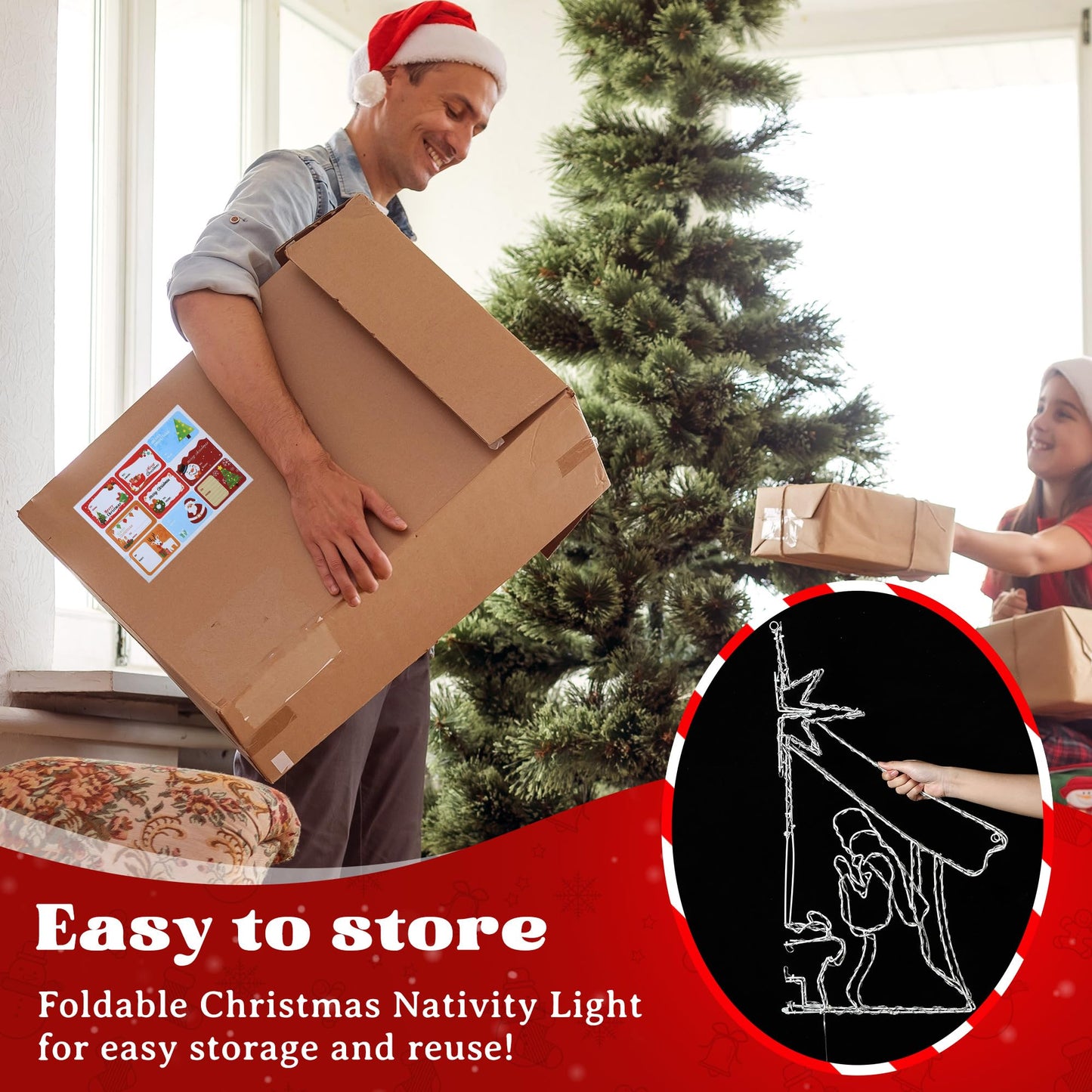 ElectricWise 26.4" Christmas Window Lights, Large Light up Nativity Scene Lighted with 260 LED & Remote, Star of Bethlehem Xmas Window Decorations Plug in for Decor Holiday Outdoor Indoor Home (White)
