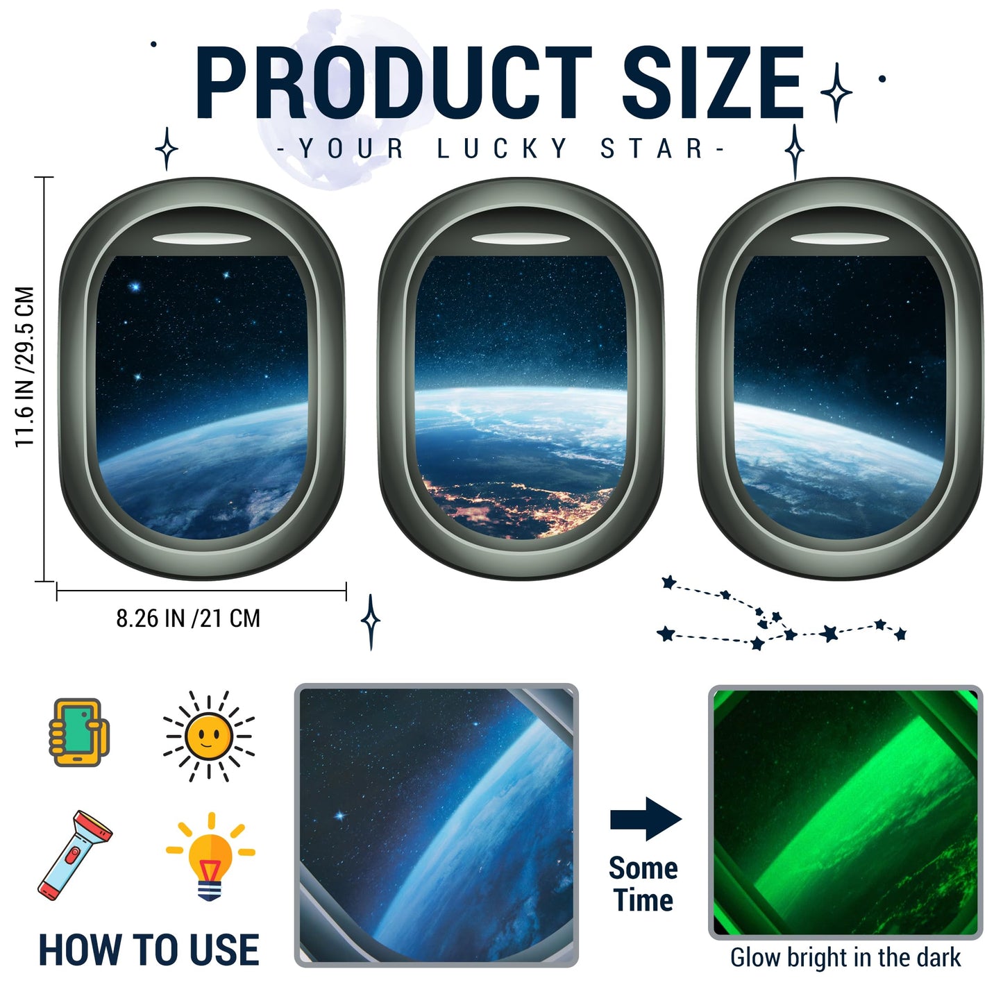 Glow in The Dark 3D Space Wall Decals, Set of 3 Galaxy Window Stickers for Wall, Space Themed Room Decor for Kids Boys (Green)