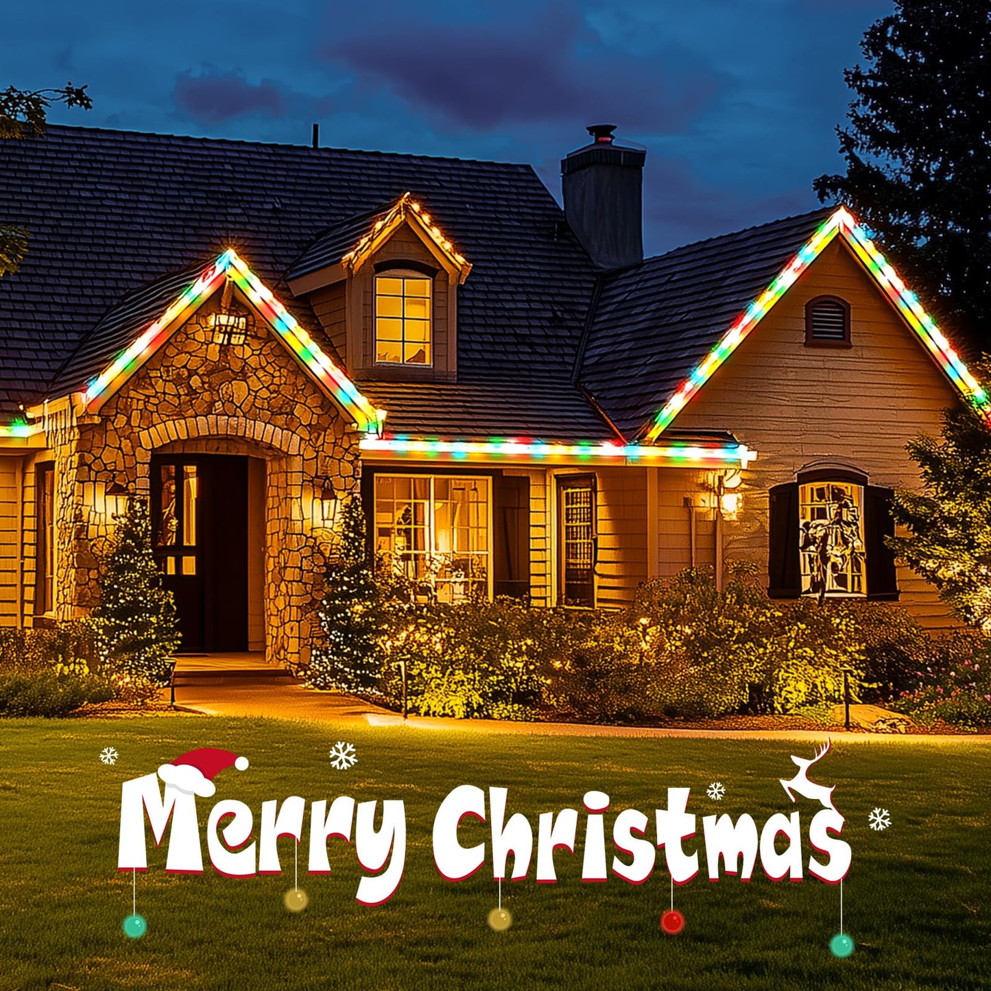 Minetom C9 Multicolor Christmas String Lights, 25FT 25 Blubs Bright & Warm Outdoor Christmas Lights, Long Life C9 String Lights for Tree Patio Gazebo Wreath, Multicolor Green Wire