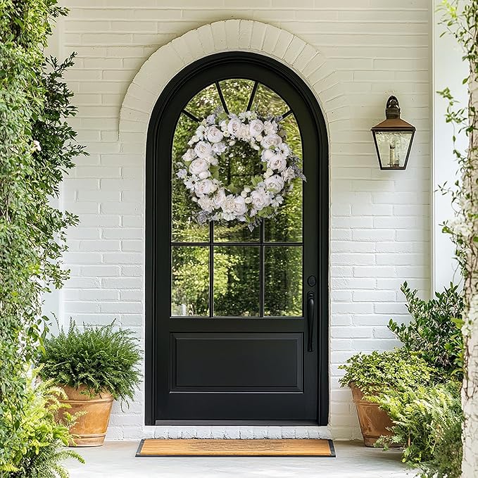 Peony Wreath 23" Floral Artificial Wreath for Front Door Wall Decor Home Décor Festival Celebration Wedding Party New Owners Seasonal Decoration Housewarming Gifts EZsenses (White)