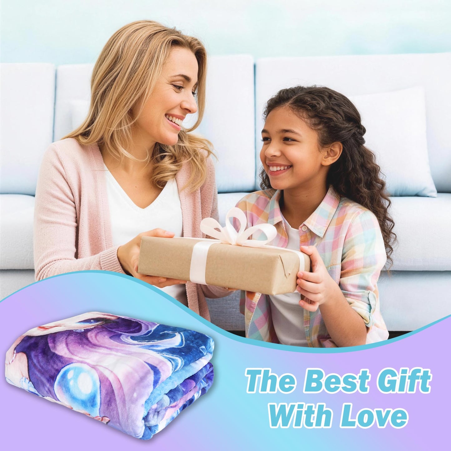 Softan Kids Throw Blanket for Girls & Boys, Warm Soft Toddler Fleece Blankets for Sofa Couch Bed, Cozy Fuzzy Plush Flannel Kids Throw Blanket for Daycare & School - 50x60In Blue Mermaid