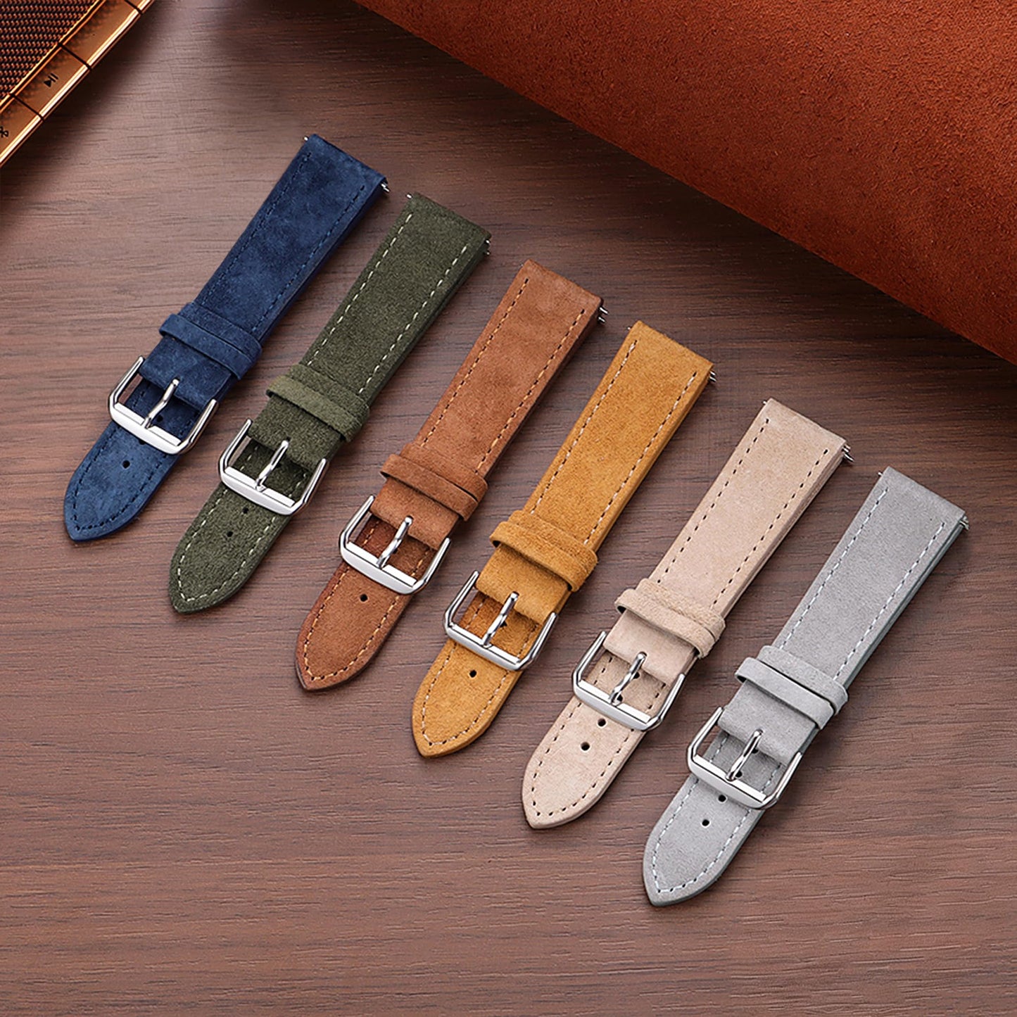 JUNGHELE Suede Leather watch bands for men and women, Quick Release leather watch strap with Silver Buckle watch leather strap, Blue 22mm watch band WBG0206