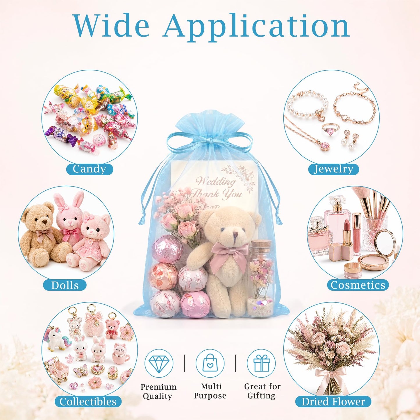 FUNFERY 100 PCS Organza Bags 6x9 in, Baby Blue Mesh Gift Bags with Drawstring, Bulk Clear Gift Bag for Wedding Party Favors Treats, Large Mesh Goodies Bag for Baby Shower, Drawstring Pouch for Jewelry
