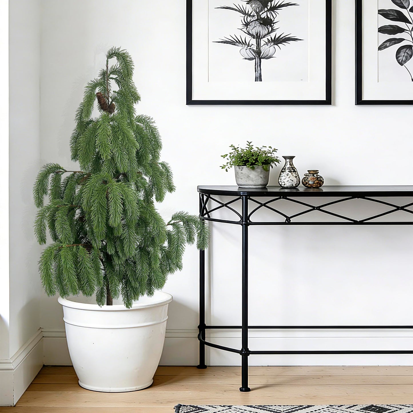 4FT Artificial Norfolk Pine Tree 2-Pack, Real Touch Faux Potted Plants in Black Pot, Fake Christmas Greenery for Indoor Outdoor Front Porch, Entryway, Year-Round Home Decor & Housewarming Gift