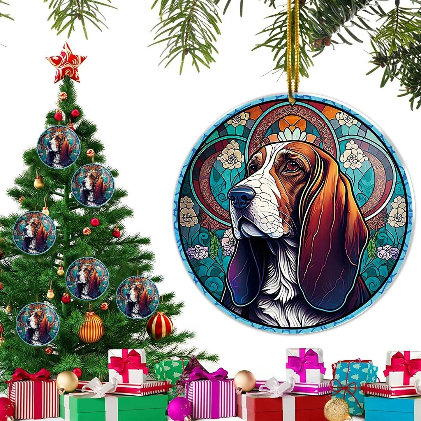 Basset Hound Christmas Ornament - Gifts for Dog Lovers, Christmas Tree Decoration, New Year Keepsake
