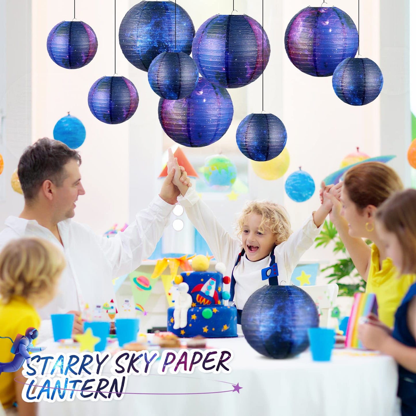 10 Pieces Galaxy Print Paper Lanterns Chinese Japanese Space Themed Hanging Paper Lanterns Galaxy Themed Party Supplies Ceiling Decor for Home Birthday Party Decor(8 Inch/ 6 Inch)