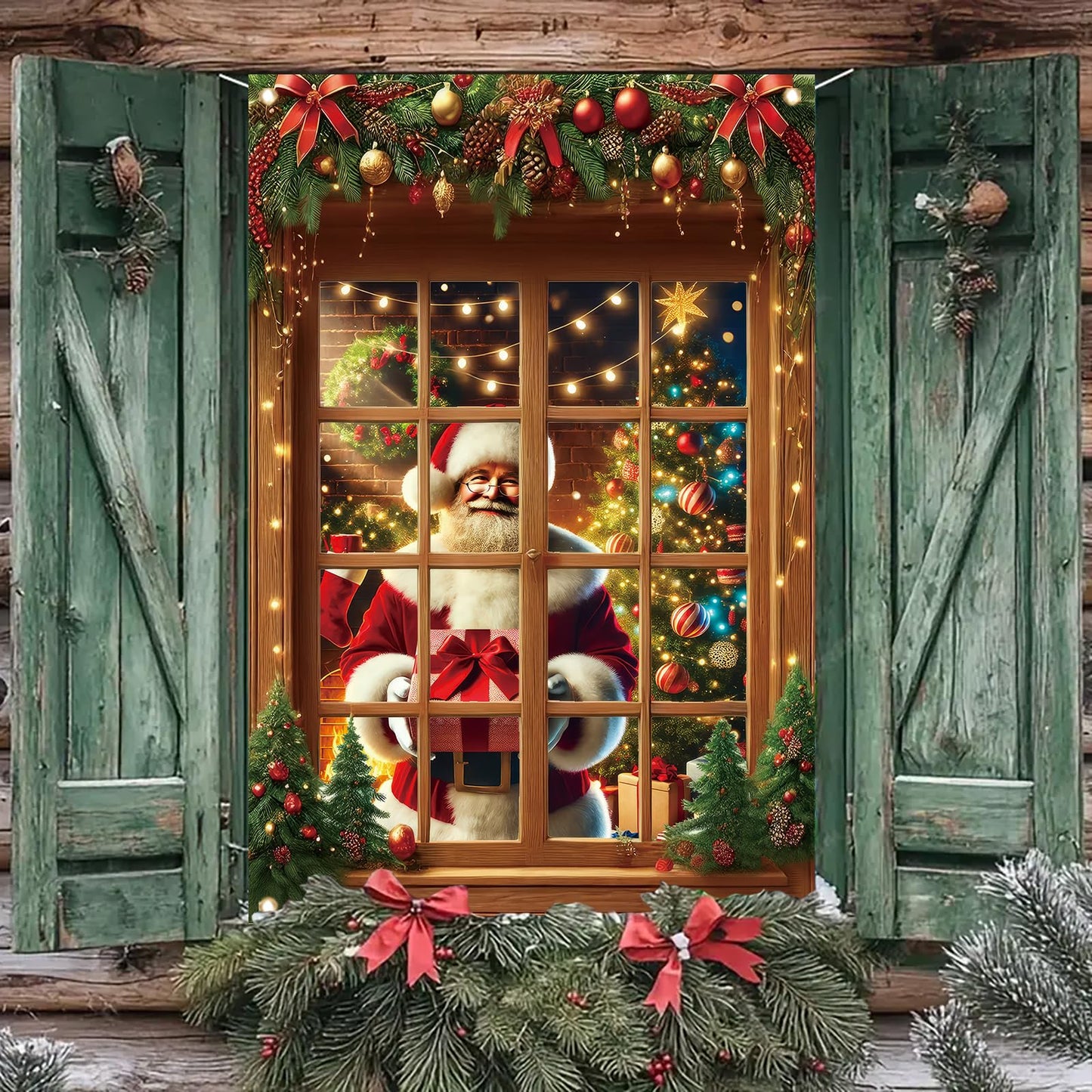Saoplasa Christmas Santa Window Cover 47x31 Inch Holiday Window Decoration Poster Removable Cling Xmas Santa Claus Mural for Indoor Outdoor Glass Door Living Room Kids Bedroom Christmas Sticker