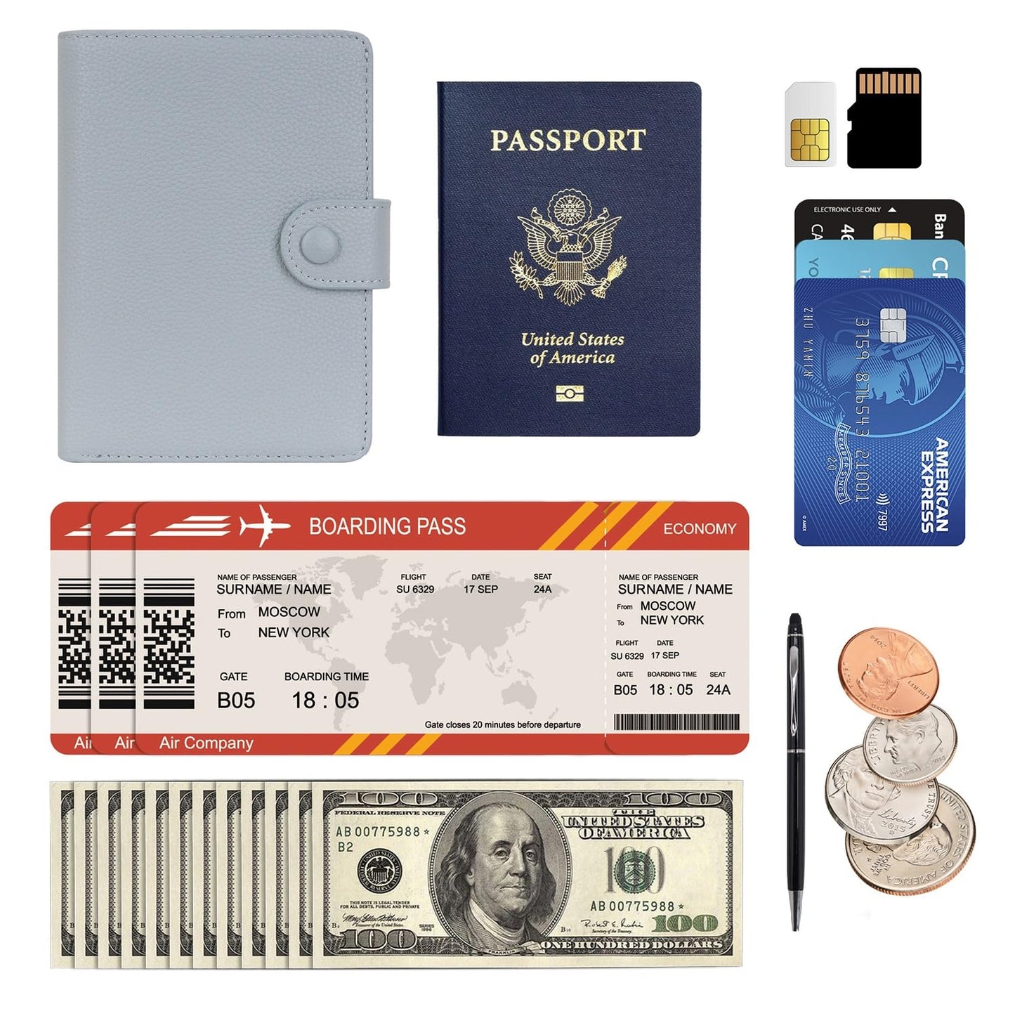 WASON Leather Passport Cover Wallet - Travel Passport Holder with RFID, Card Slots, Cash Pocket, Coin Purse, Tracker Slot, Boarding Pass and Ticket Organizer for Men and Women (Purple)