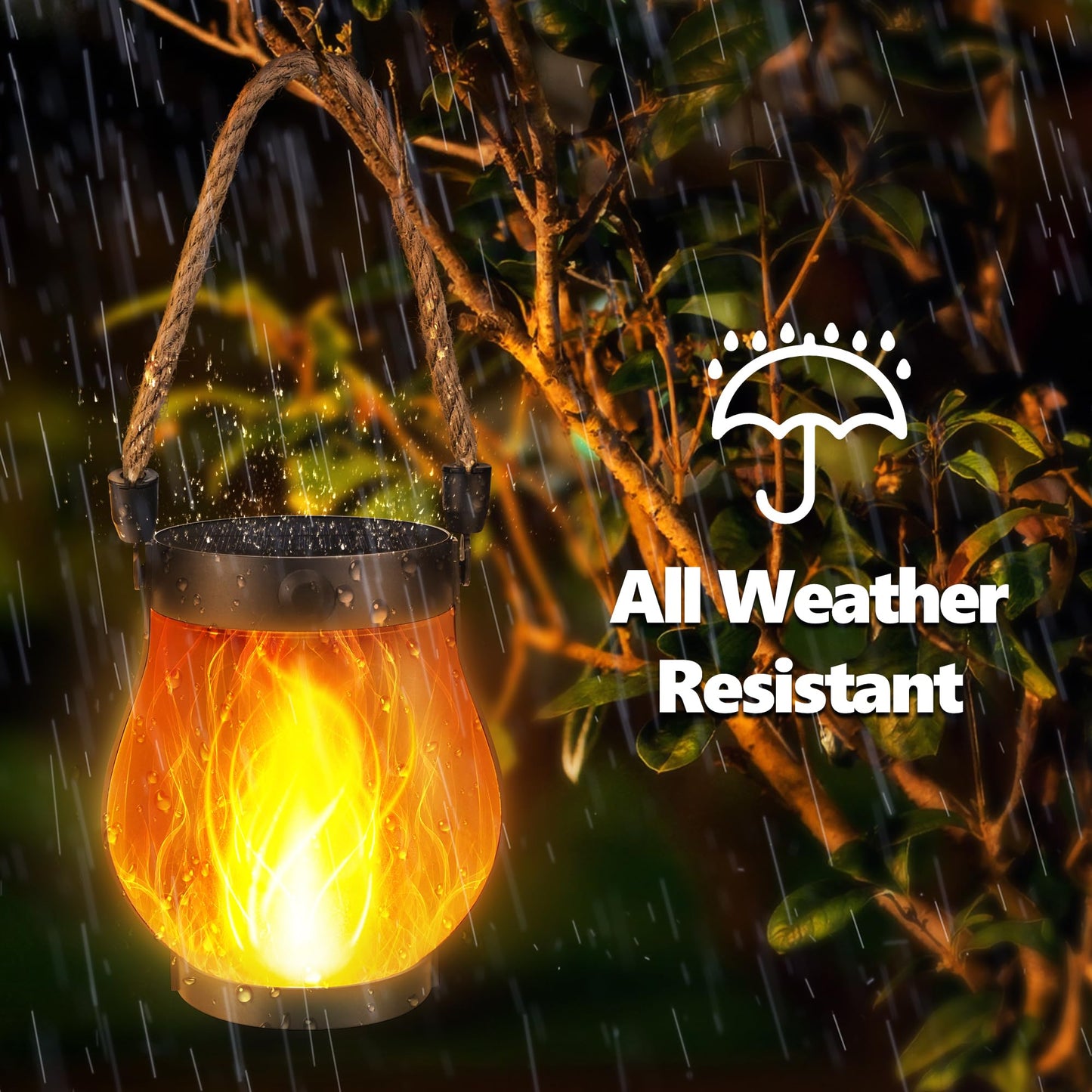 Jyoiat Solar Outdoor Lanterns Waterproof - 2 Pack Ultra-Real Flame Solar Lantern Lights with Dual Charging Modes (Solar/USB) for Garden Yard Patio Birthday Mothers Day Gifts (Warm White - 2 Pack)