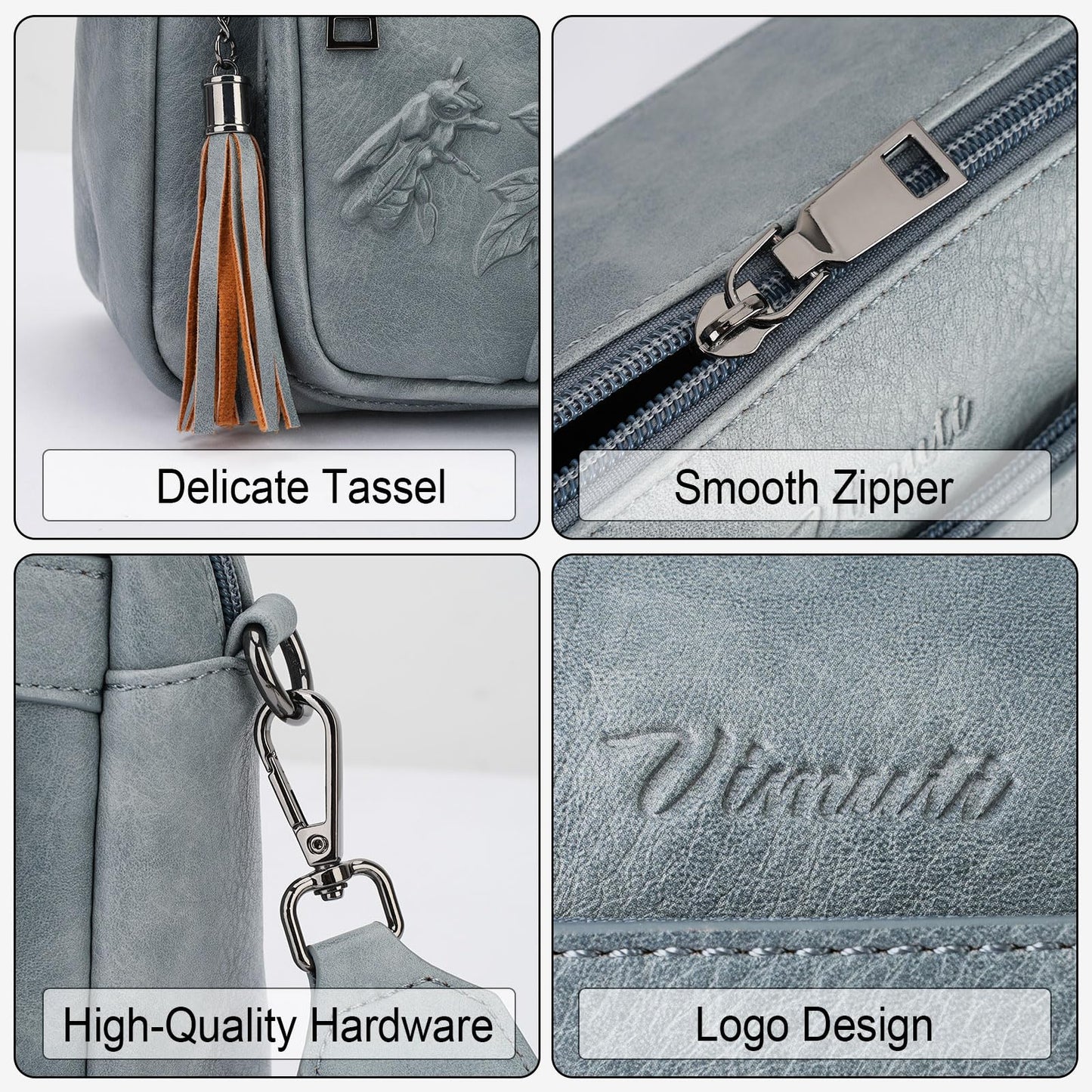 VIMUTI Crossbody Bags for Women Trendy, Vegan Leather Crossbody Purses Travel Shoulder Handbags Embossed Design (Blue)