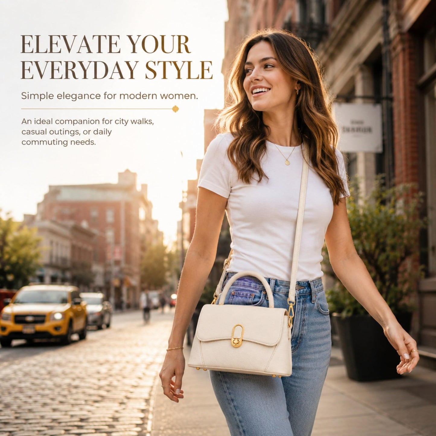 Crossbody Bag for Women Small Satchel Purse, Pebbled PU Leather Handbag with Top Handle, Adjustable Strap, Gold Turn Lock, Zip Pocket, White Everyday Shoulder Bag