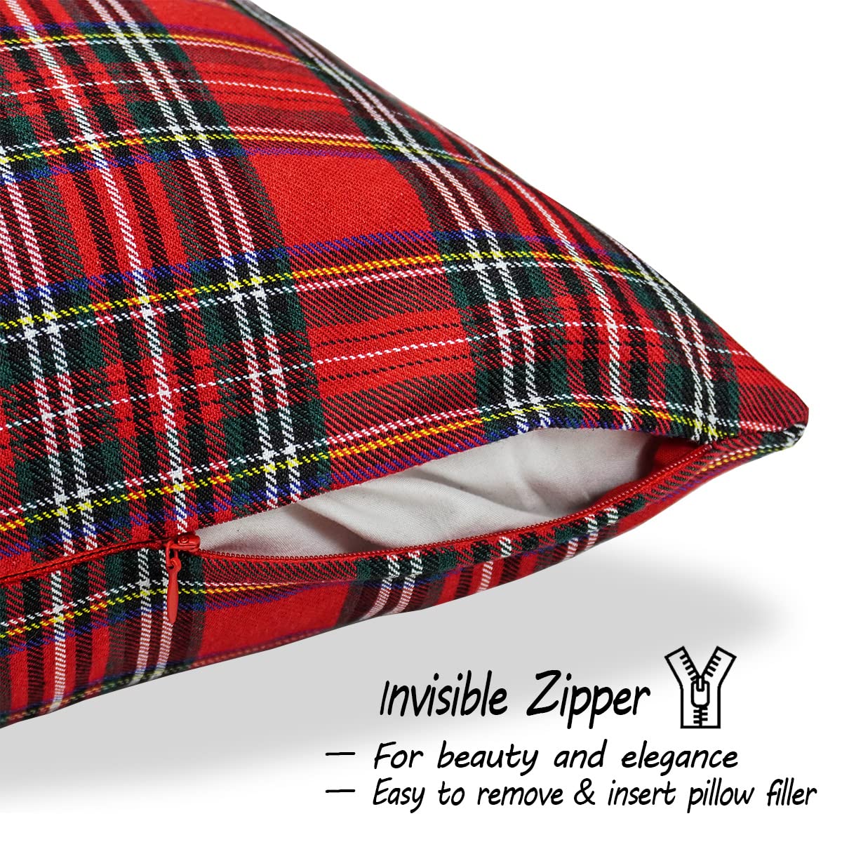 CARRIE HOME Christmas Scottish Tartan Plaid Pillow Covers 18x18 Red and Green Plaid Outdoor Pillows Set of 2 Christmas Decor for Living Room