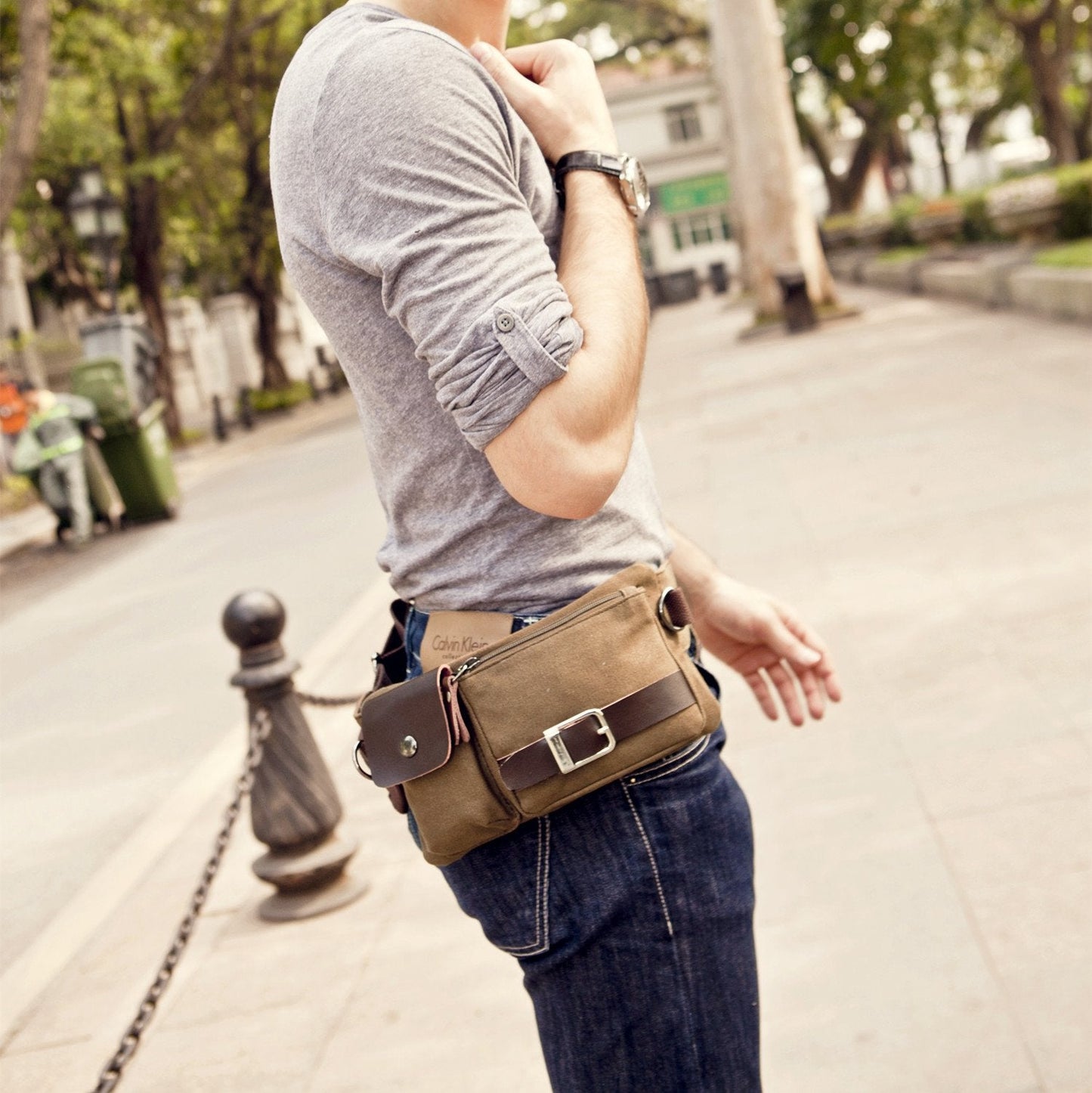 BAOSHA YB-01 Vintage Men's Waist Bag Sports Waist Pack Bum Bag Security Money Waist Day Pack Pouch Hip Belt Bag Bumbag Coffee