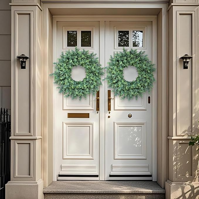 26'' Large Boxwood Wreath for Front Door, Porch, Window- Artificial Boxwood Leaves Greenery Outdoor Wreath for Home, Farmhouse Wall Decor- Spring, Summer, Fall, All Seasons (Green)
