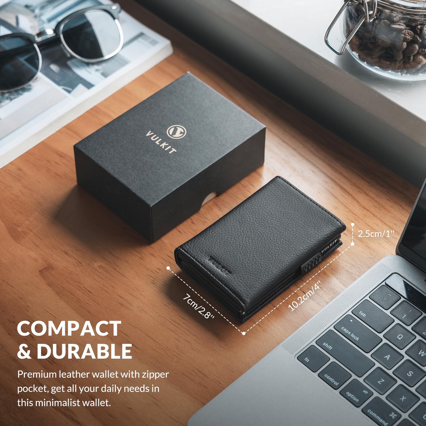 VULKIT Card Holder Wallet with Coin Pocket Magnetic Closure Pop Up Cards With ID Window Leather Wallet for Cash & Credit Cards, Grain Black
