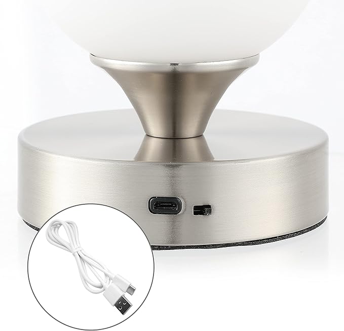 JONATHAN Y JYL7112B Owen 6.13" Modern Minimalist Iron Rechargeable Integrated LED Table Lamp Contemporary Bedside Desk Nightstand Lamp for Bedroom Living Room Office, Nickel/White