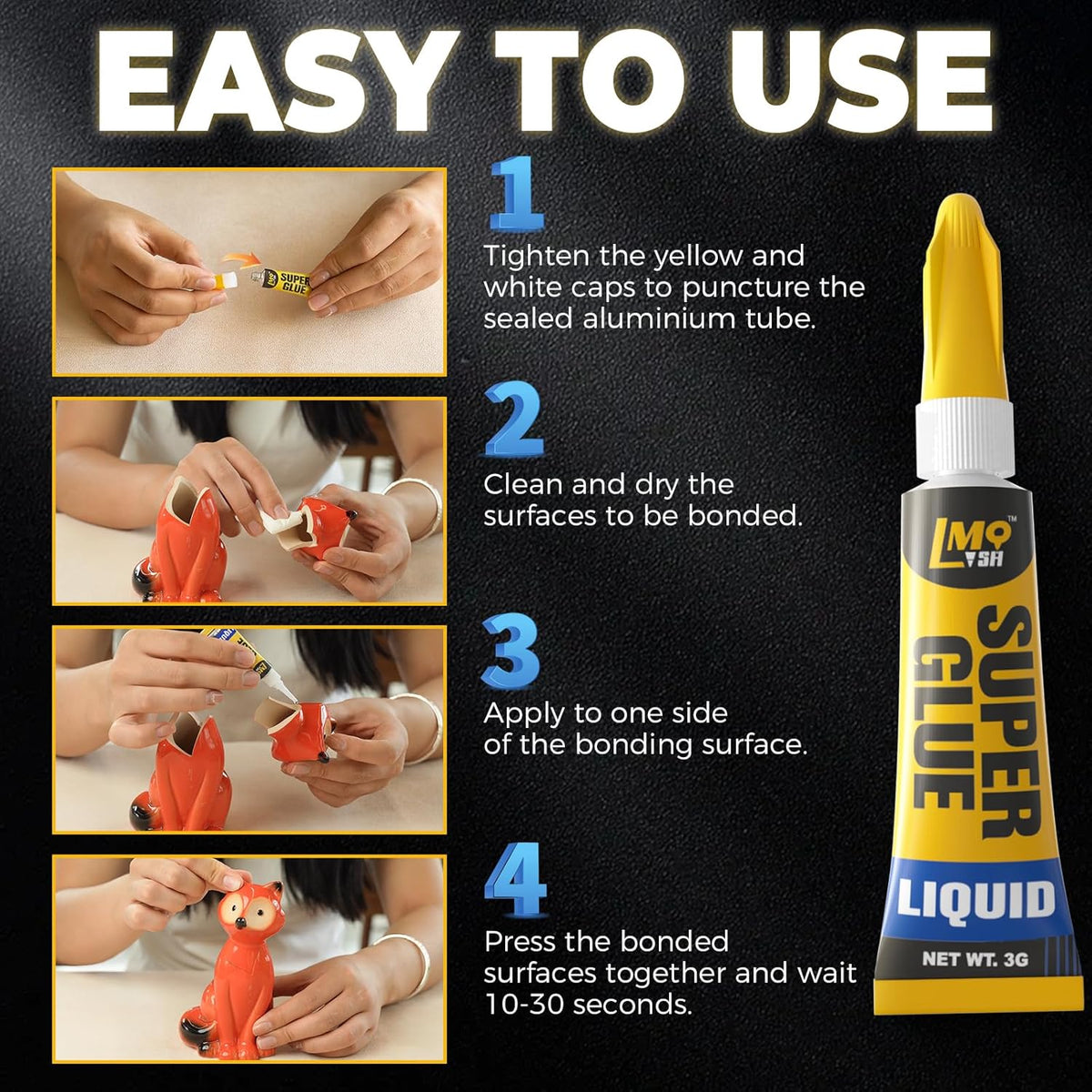 12×3g Mini Super Glue Clear Liquid, All Purpose Single Use Superglue Heavy Duty Strong for Plastic Ceramic Glass Metal Repair, Instant Cyanoacrylate Adhesive Bonding Wood Miniatures 3D Print