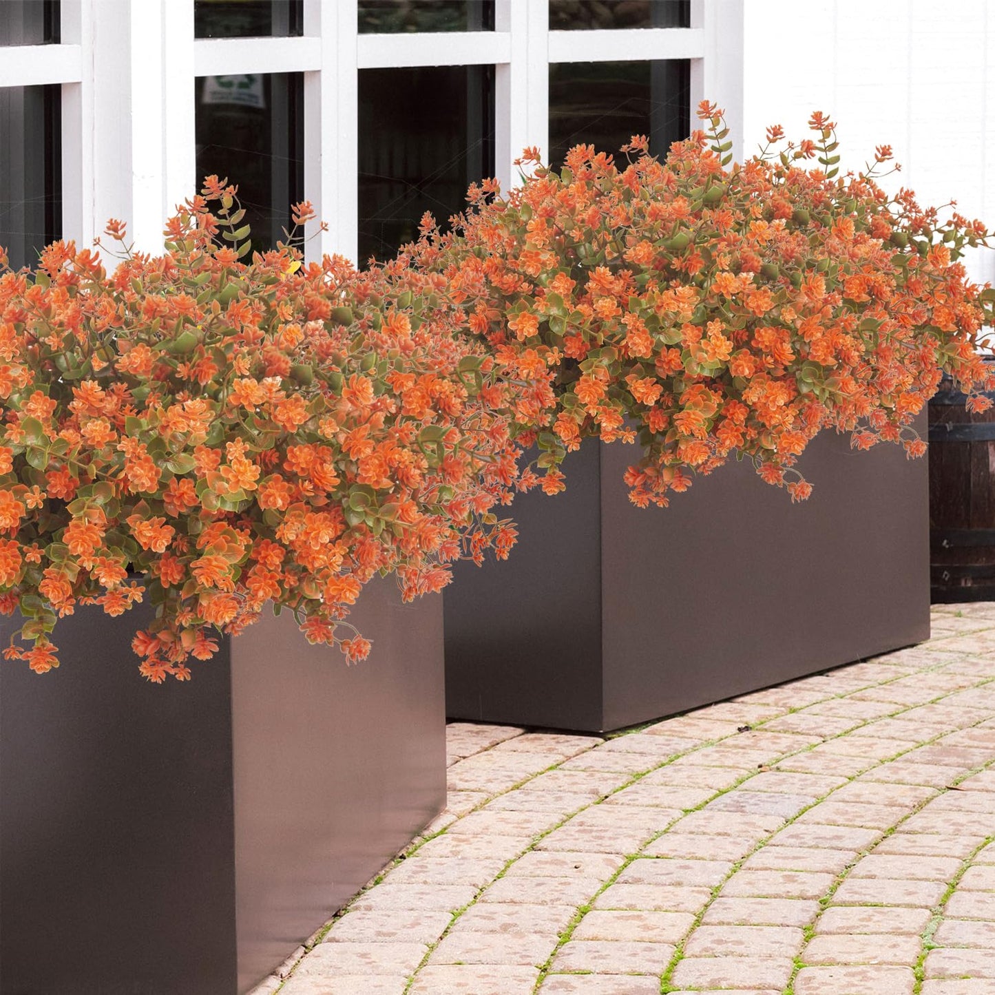 Grunyia 12 Bundles Artificial Fall Flowers for Outdoors, Artificial Plants UV Resistant Fall Fake Mums Plants for Outside Halloween Christmas Porch Decoration ecorations (Fall Red)