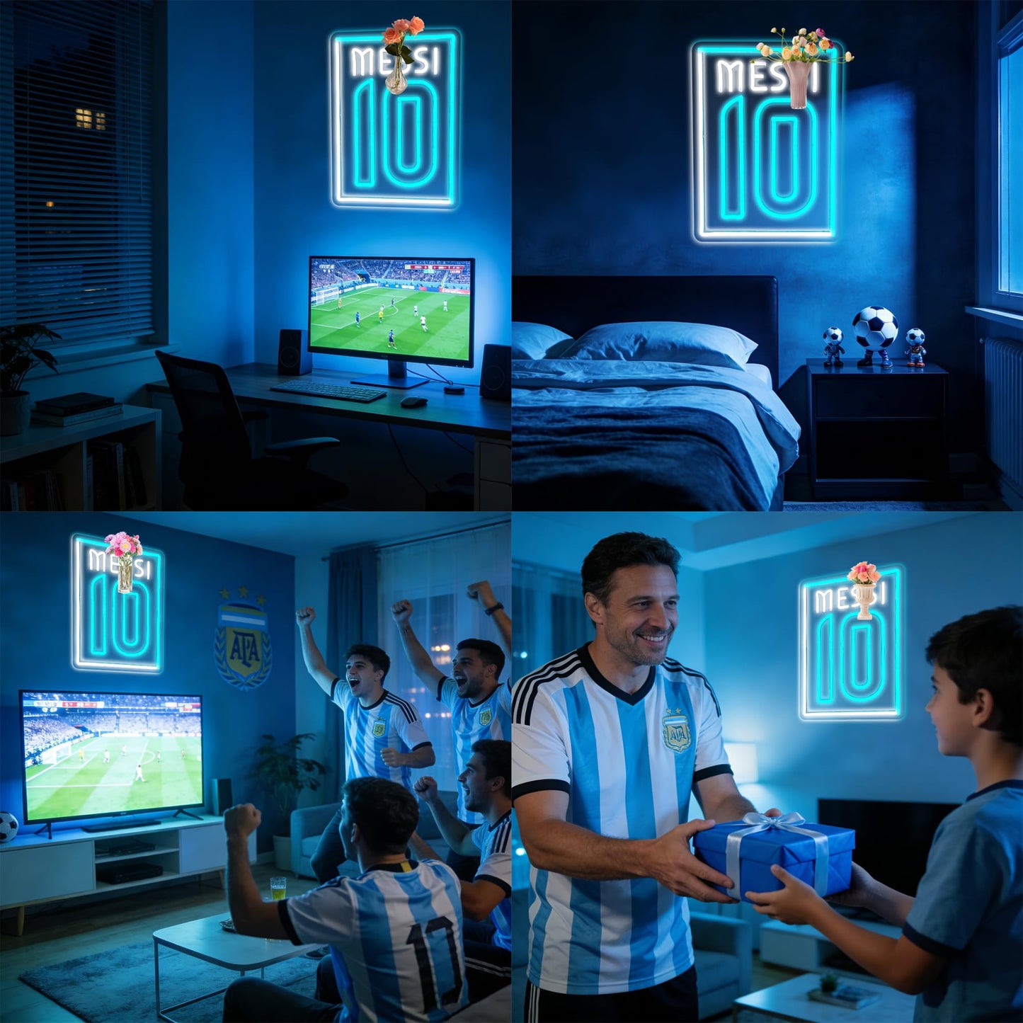 Number 10 Soccer Neon Sign, Cool Dimmable Light Up Argentina Soccer Star Hanging USB Powered for Wall Decor, Man Cave, Bedroom, Bar, Game Room, Garage Deco, Birthday Christmas Merch Gift for Boys Fans (Messy)