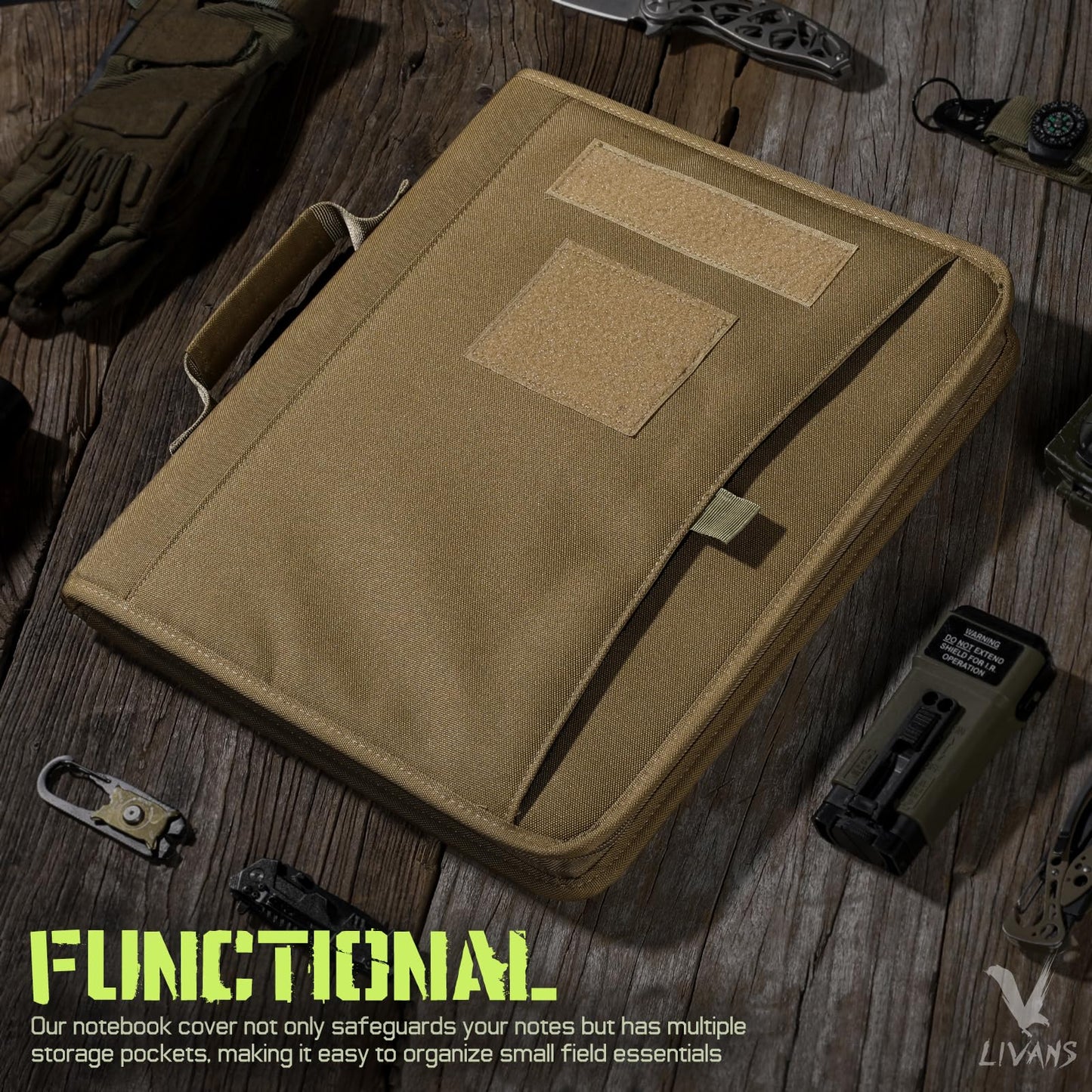 Livans Portfolio Padfolio Binder Detachable 3-Ring Planner, Zip Tactical Notebook Cover with A4 Letter Paper, Multi-Pocket Carry Bag for Gift, Out-Work, Travels, Office & School