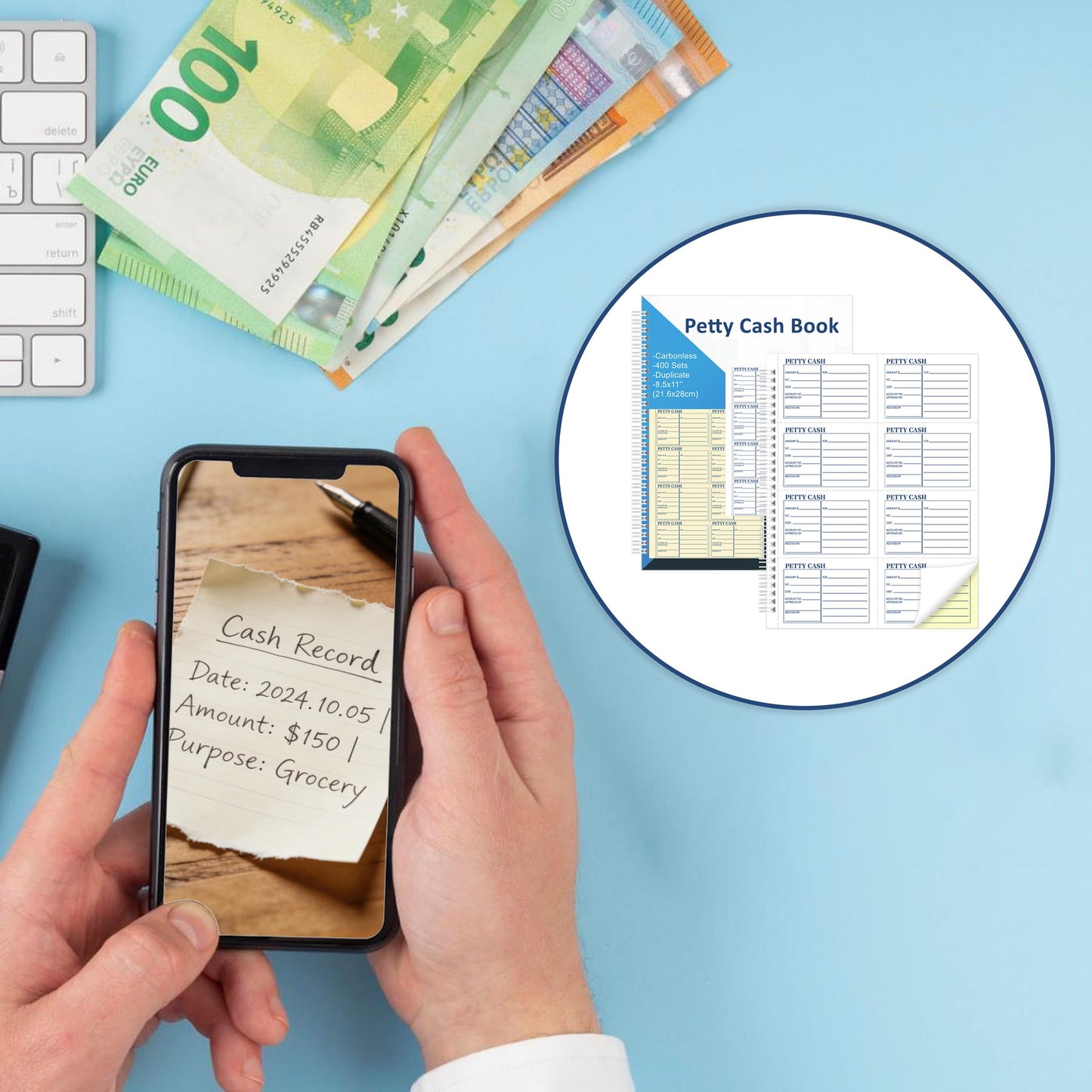 400 Sets Petty Cash Log Book 8.5 x 11 Inch 2 Part Conbonless Copy Petty Cash Receipt Book Cash Receipt Book Deposit Slips Carbonless Duplicate for Office Business Store Accounting (1)