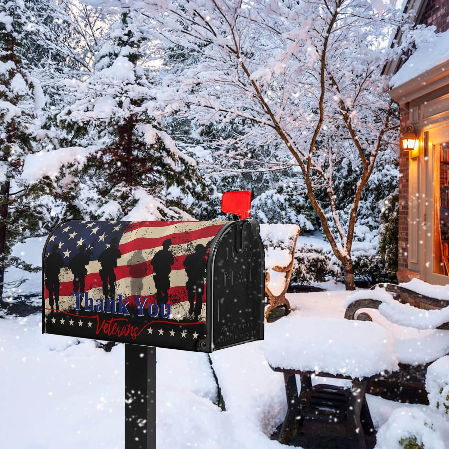 Patriotic Mailbox Covers Magnetic Memorial Day Mailbox Cover Veteran 4th of July Post Letter Box Cover Wraps 21x18 in Decorations for Farmhouse Garden Outdoor Decor Army Military American Flag