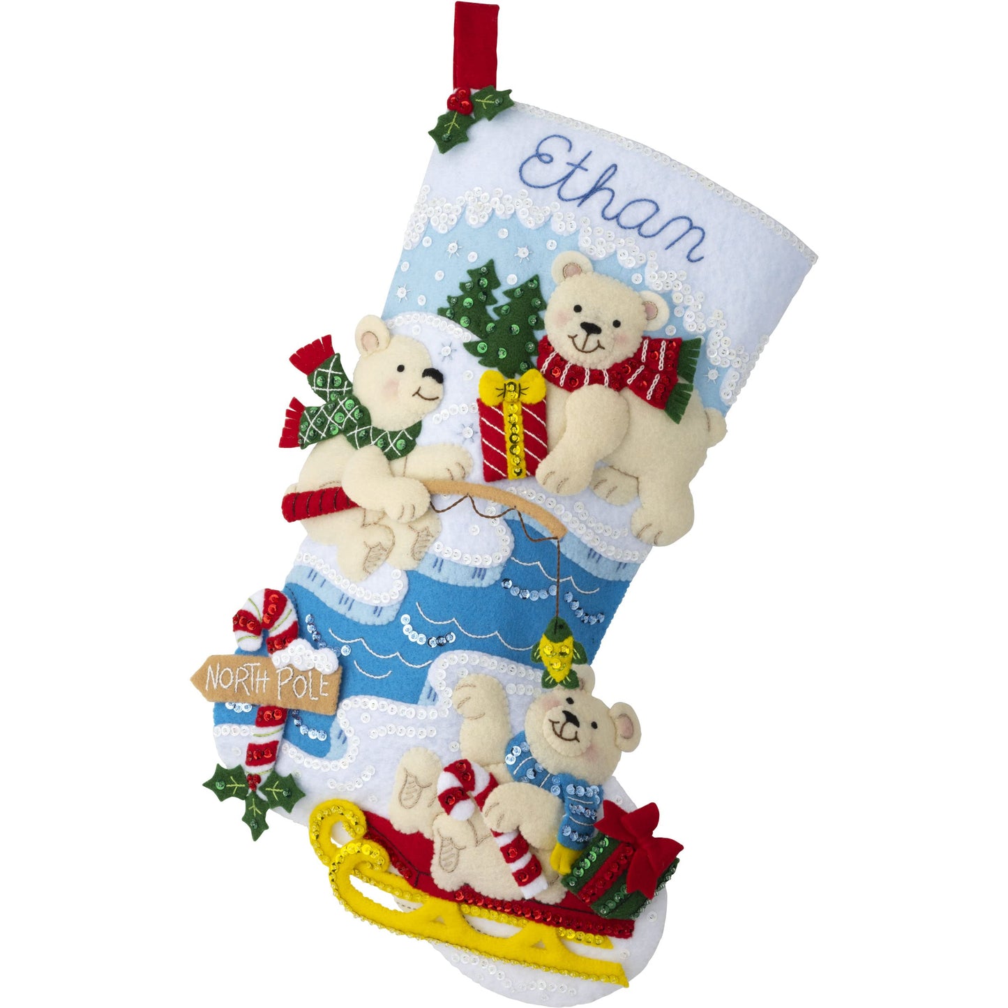 Bucilla Felt Applique 18" Stocking Making Kit, Polar Bear Buddies, Perfect for DIY Arts and Crafts, 89465E