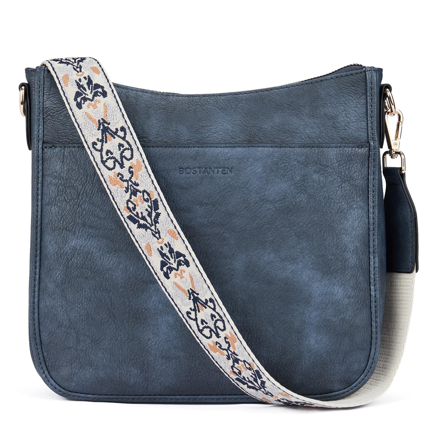 BOSTANTEN Crossbody Bags for Women Trendy Vegan Leather Hobo Purses Shoulder Handbags With Wide Shoulder Strap Navy Blue