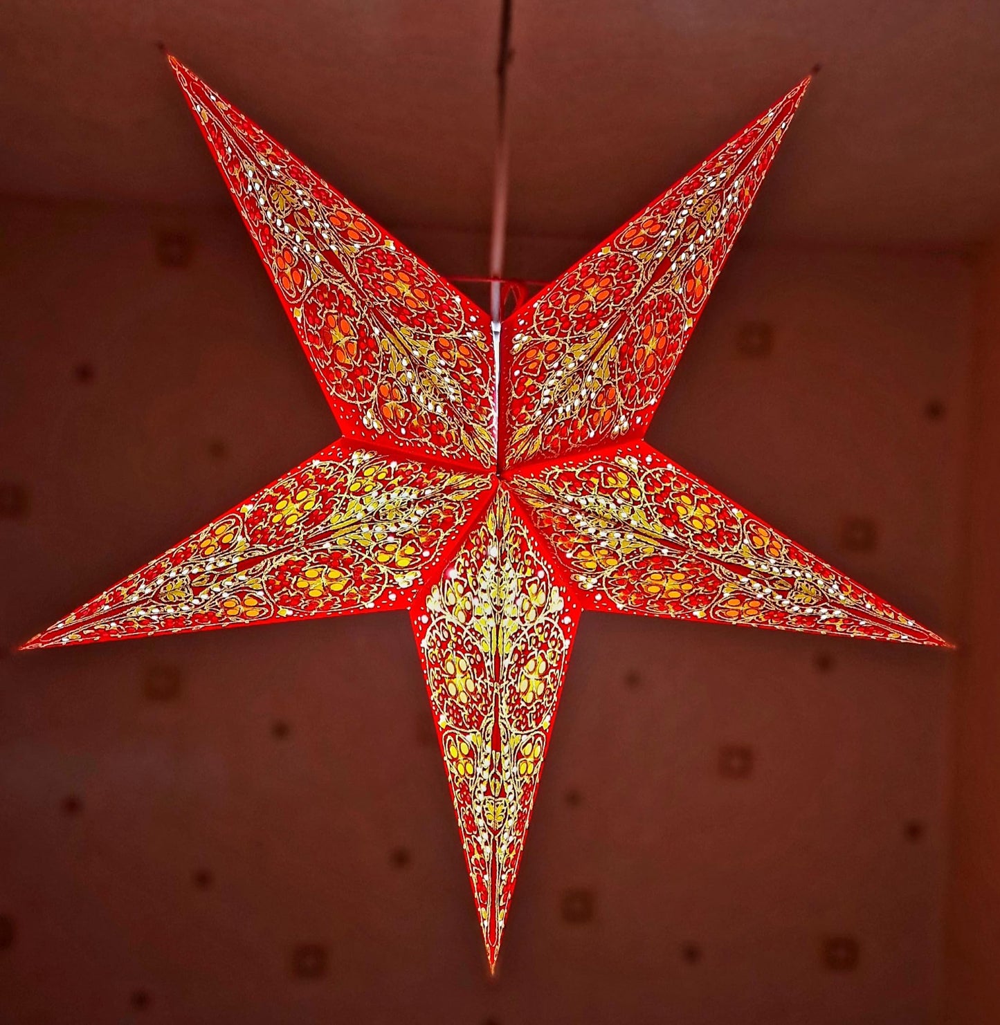 Yepsio Paper Star Lantern Lampshade, 24 inch, Hanging Decorations for Christmas, Wedding, Home, Party (Bright Red, Yellow, Orange)
