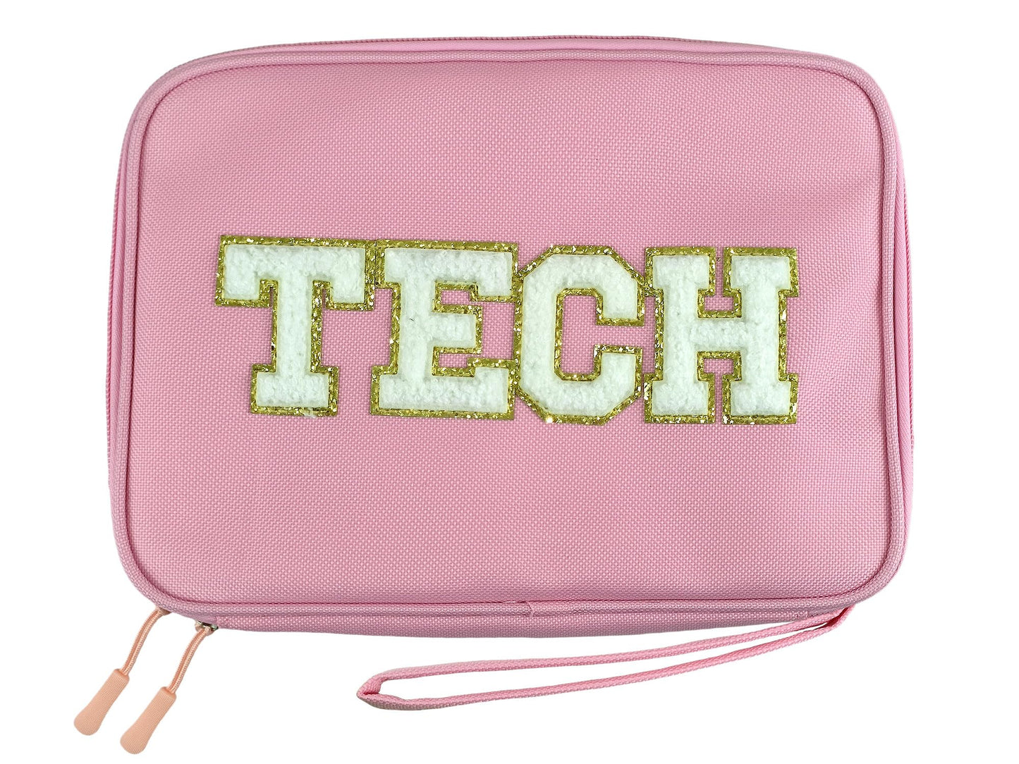 COSHAYSOO Electronics Bag Case Cable Cords Organizer Travel Essentials for Women College Teen Girls Vacation Dorm Accessories Preppy Personalized Gift (Large Pink)