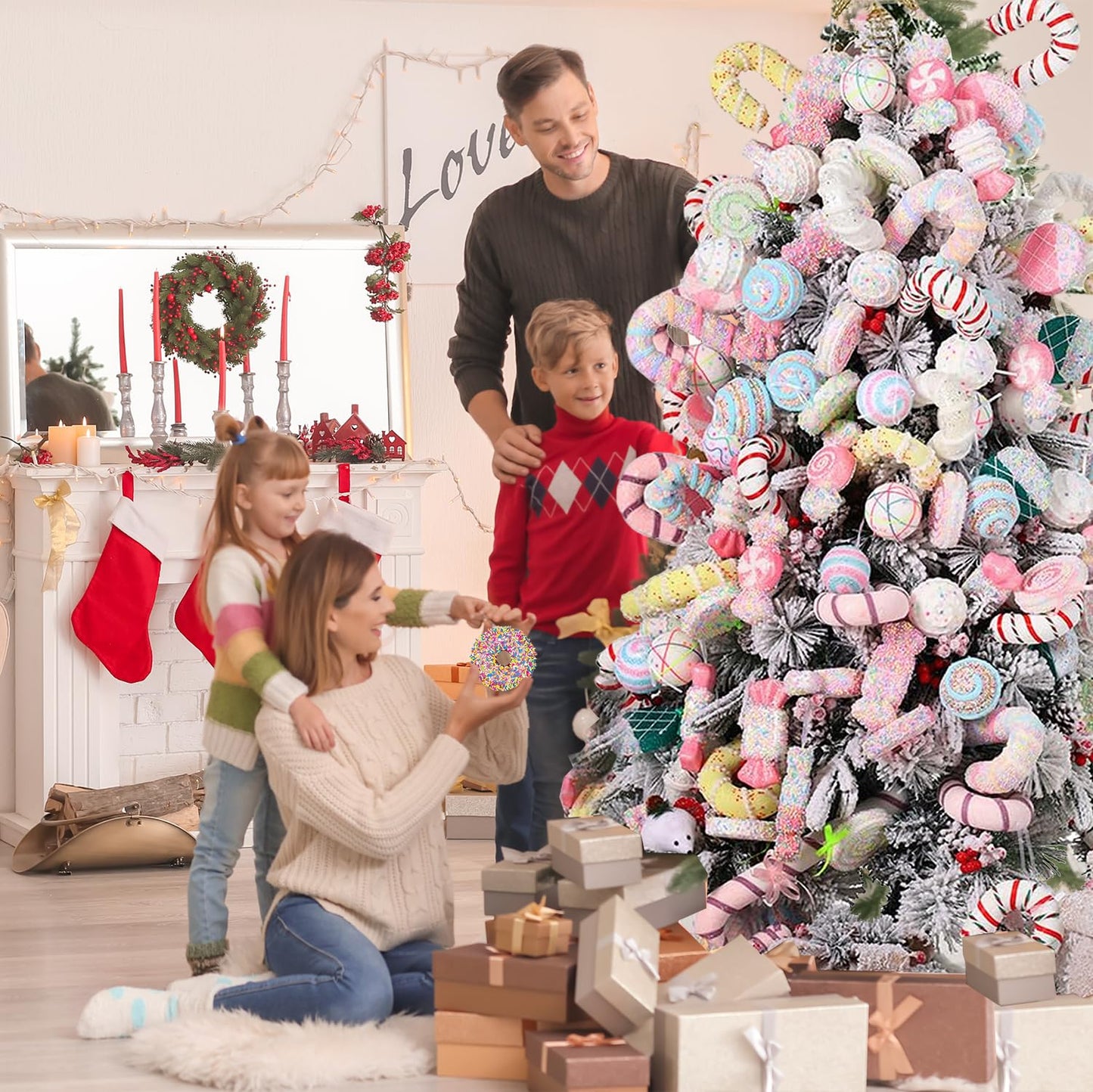 6Pcs 6.3inch Christmas Ice Cream Candy Land Ornaments Decoraion,Hanging Candy Cane Crafts for Xmas Tree Décor,Ideal for Xmas, New Year, Birthdays, Weddings & Home Parties
