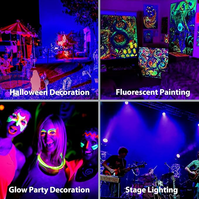 Onforu 18W Black Light Spotlight Outdoor, IP65 Waterproof Blacklight Spot Lights, 385-400nm Wavelength, Plug-in Halloween Black Lights for Glow Party, Body Paint, Stage Lighting, Neon Decor (2 Pack)