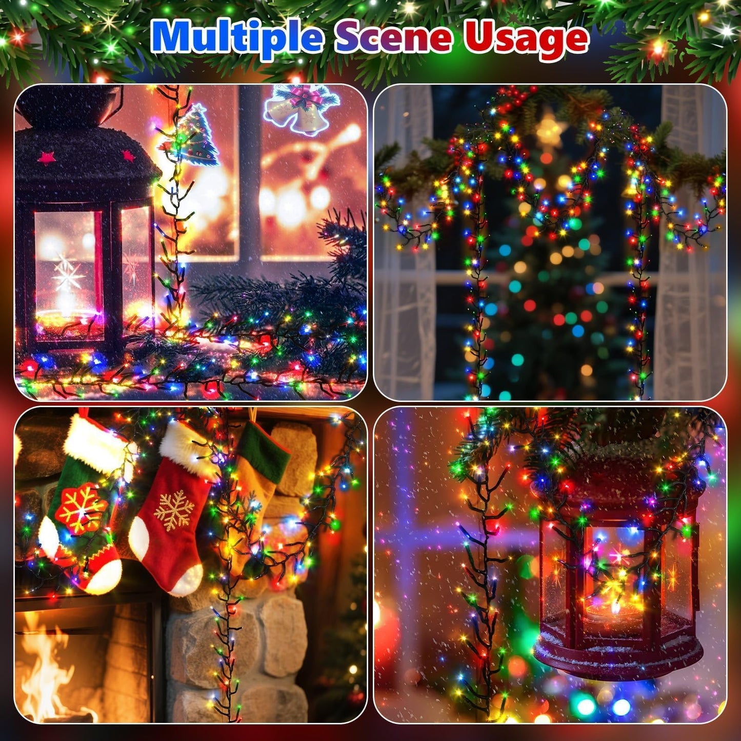 1200 LED 59FT Christmas Cluster Lights, Multicolor Christmas Tree Lights Outdoor, Firecrackers String Light with 12 Modes Timer Remote, Waterproof Plug in Twinkle Fairy Light for Xmas Tree Garland