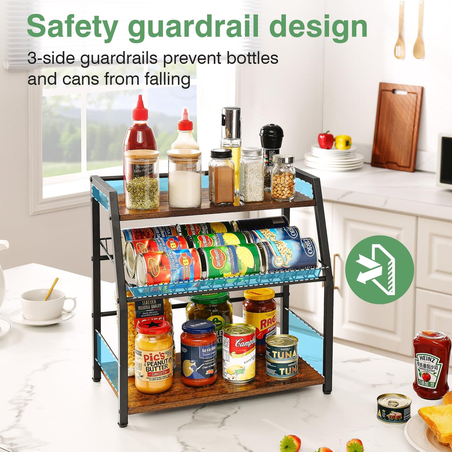 YIYYZI Kitchen Countertop Organizer, Snack Organizer Candy Display Stand Coffee Station Organizer, 3 Tier Wooden Counter Storage for Soda Cans Condiment Tea, for Pantry Office Bathroom, White (Black)