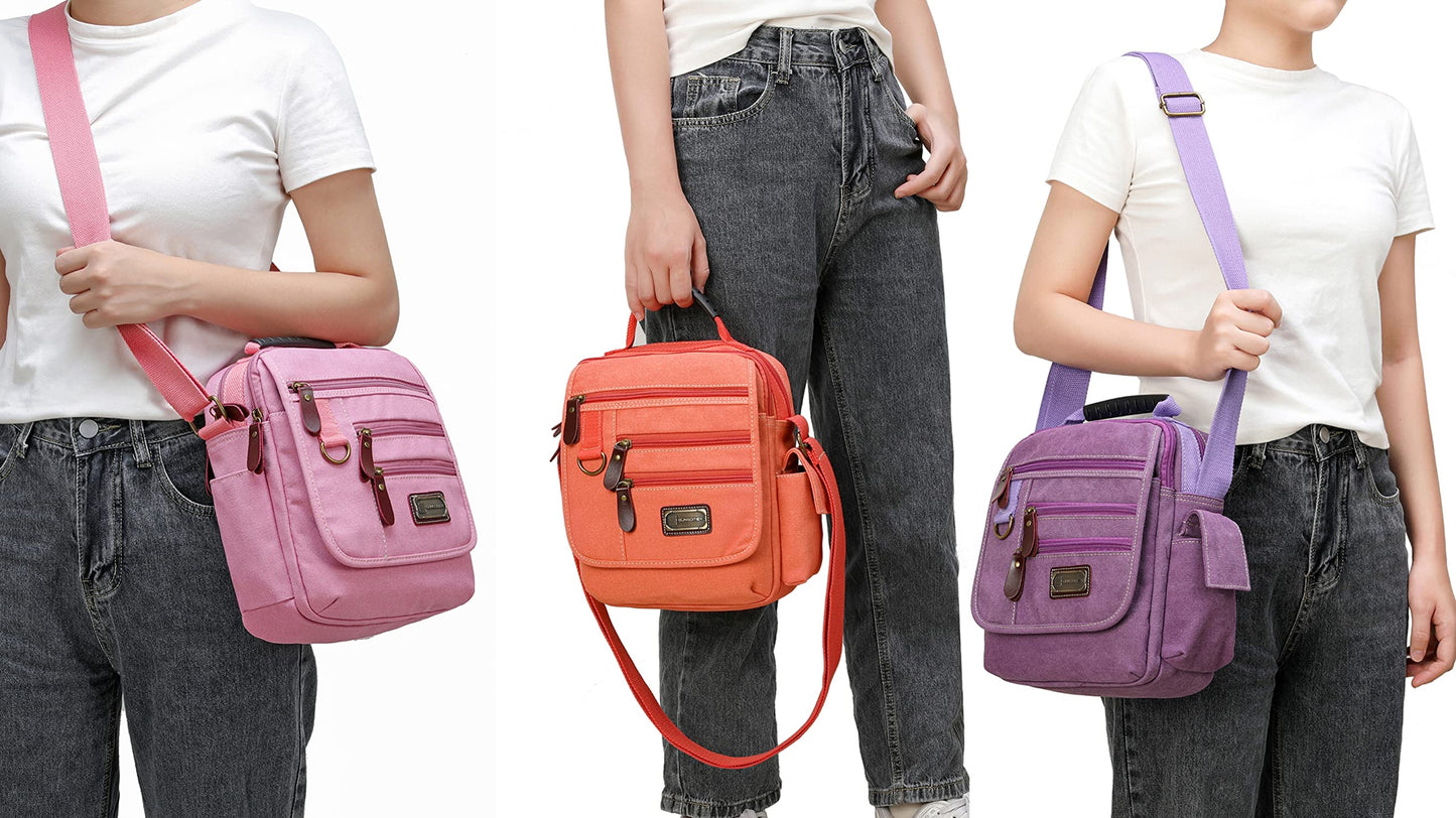 SUNSOMEN Mens bag Canvas Shoulder Bag Small Messenger Crossbody Work Bag Vintage Multi-function (Purple)