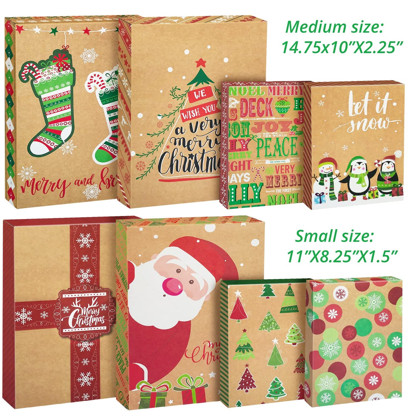 12 Kraft Christmas Gift Boxes with Lids for wrapping Large Clothes and 80 Foil Christmas Gift Stickers (Assorted size for wrapping Robes, Sweater, Coat, Shirts and Clothes xmas Holiday Present)