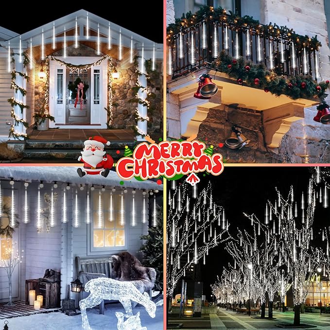 KNONEW 40 Tubes 1120 LED Meteor Shower Lights Christmas Lights Outdoor Plug in Waterproof Falling Rain Light for Xmas Tree Wedding Party Garden Holiday Rooftop Decorations (Cool White)