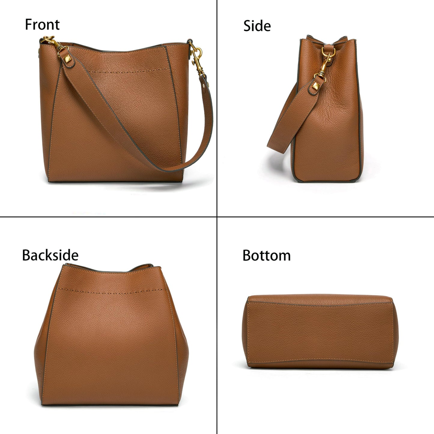 DORIS&JACKY Genuine Leather Bucket Hobo Bag for Women Designer Shoulder Purse and Satchel Tote with Detachable Wide Strap