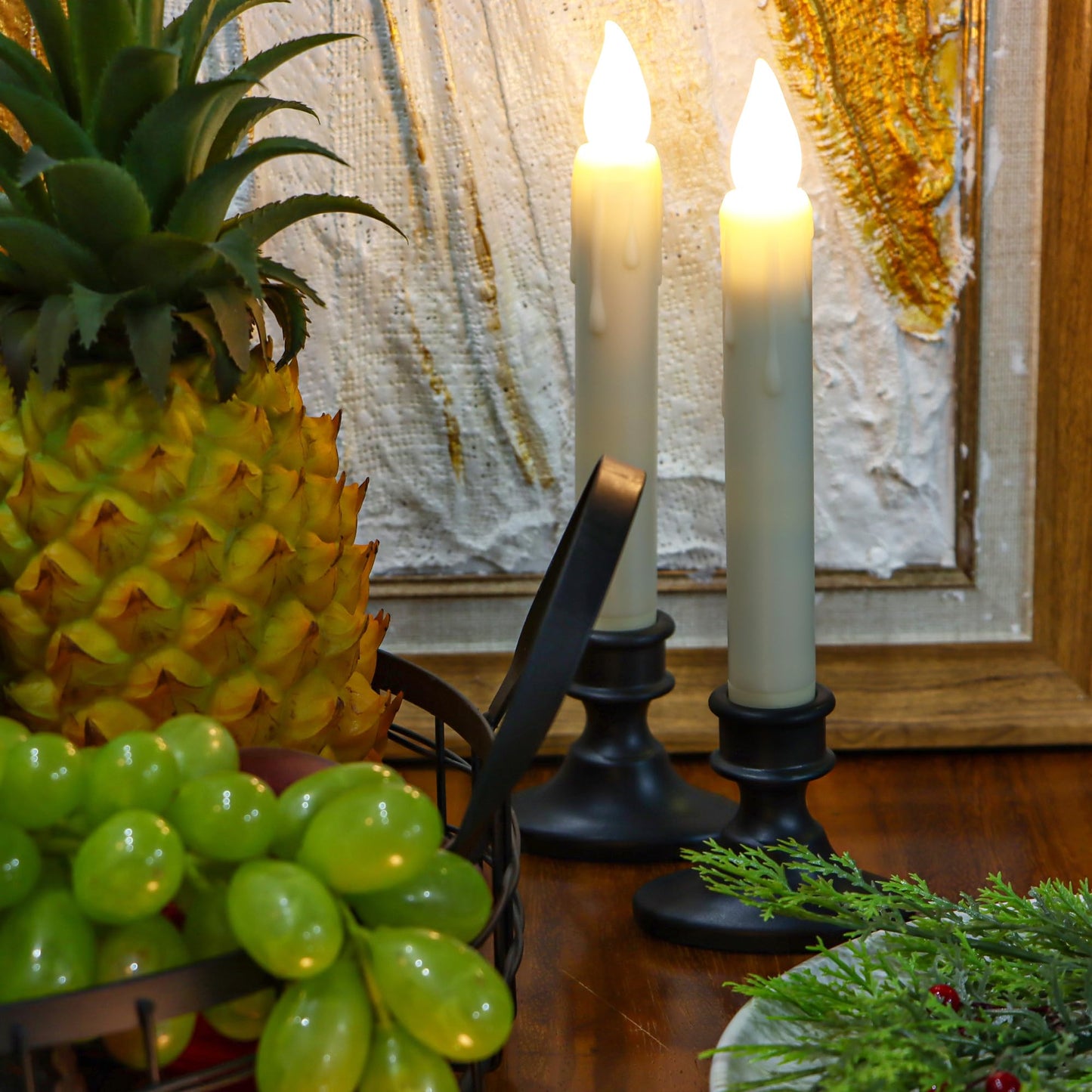 yunsheng 8.6Inches LED Window Candles Dusk to Dawn Light Sensor Timer, 6PCS Battery Operated Flameless Taper Candles with Drip Texture, Suction Cups and Removable Black Base, Christmas Home Decor