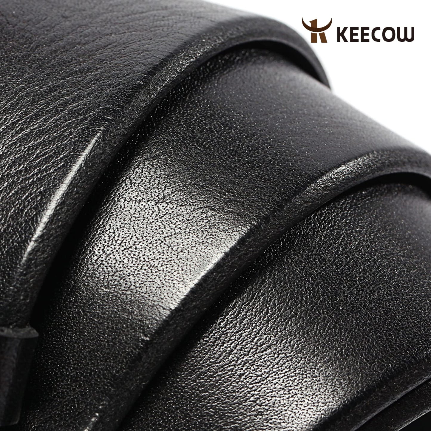 KEECOW Men's 100% Italian Cow Leather Belt Men With Anti-Scratch Buckle,Packed in a Box (Black-1003, 34-38)
