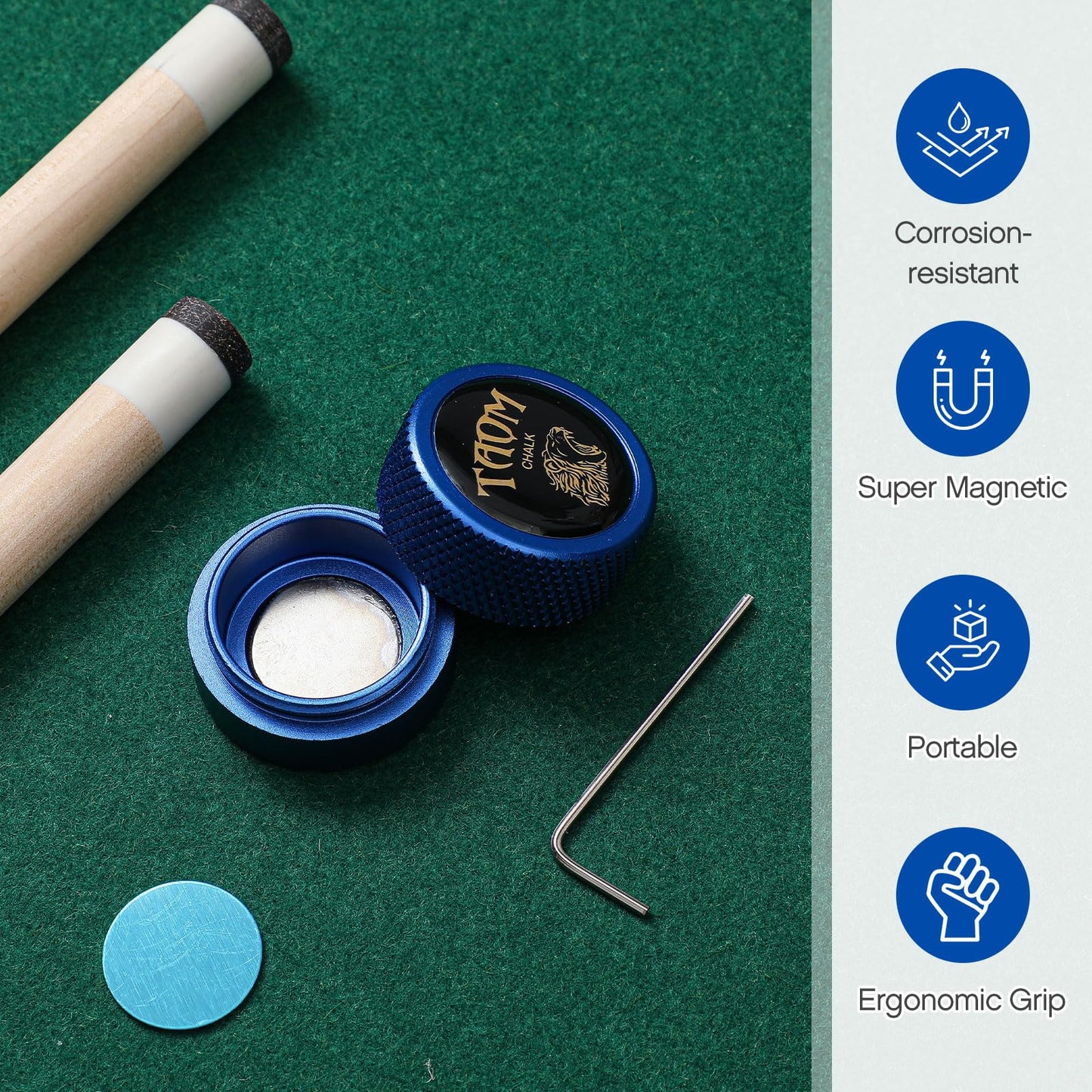 JolliLudo 1 Pcs Round Pool Chalk Holder Blue Magnetic Chalk Pool Billiards Accessories Portable Cue Head Tool Box Cubes Cases Container for Billiard Cue Tip Tool Table Snooker Practical Accessories