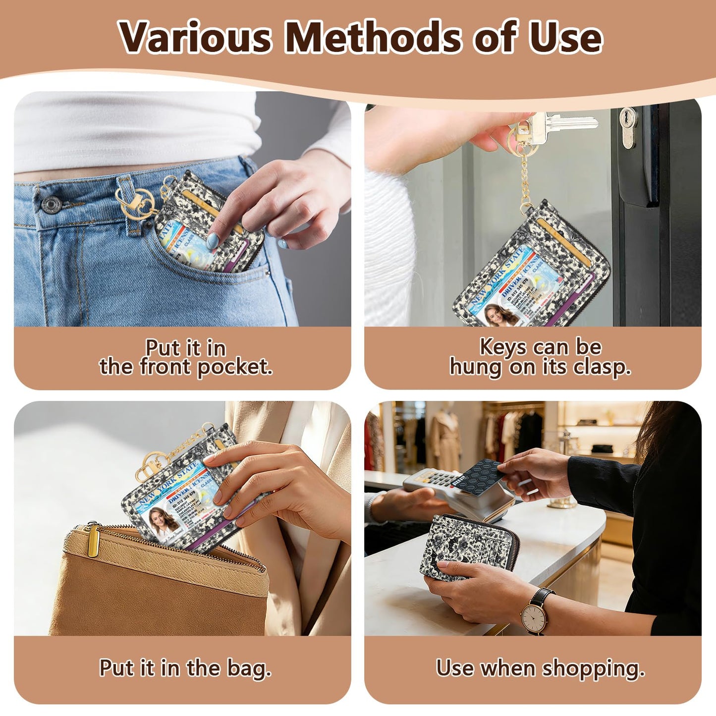 GIANCOMICS Slim Wallet Credit Card Holder Women, Goth Bat Rfid Blocking Small Card Case, Keychain Thin Pocket Curved Zipper Wallet, Travel Card Holder PU Leather ID Window, Ladies Female Gifts