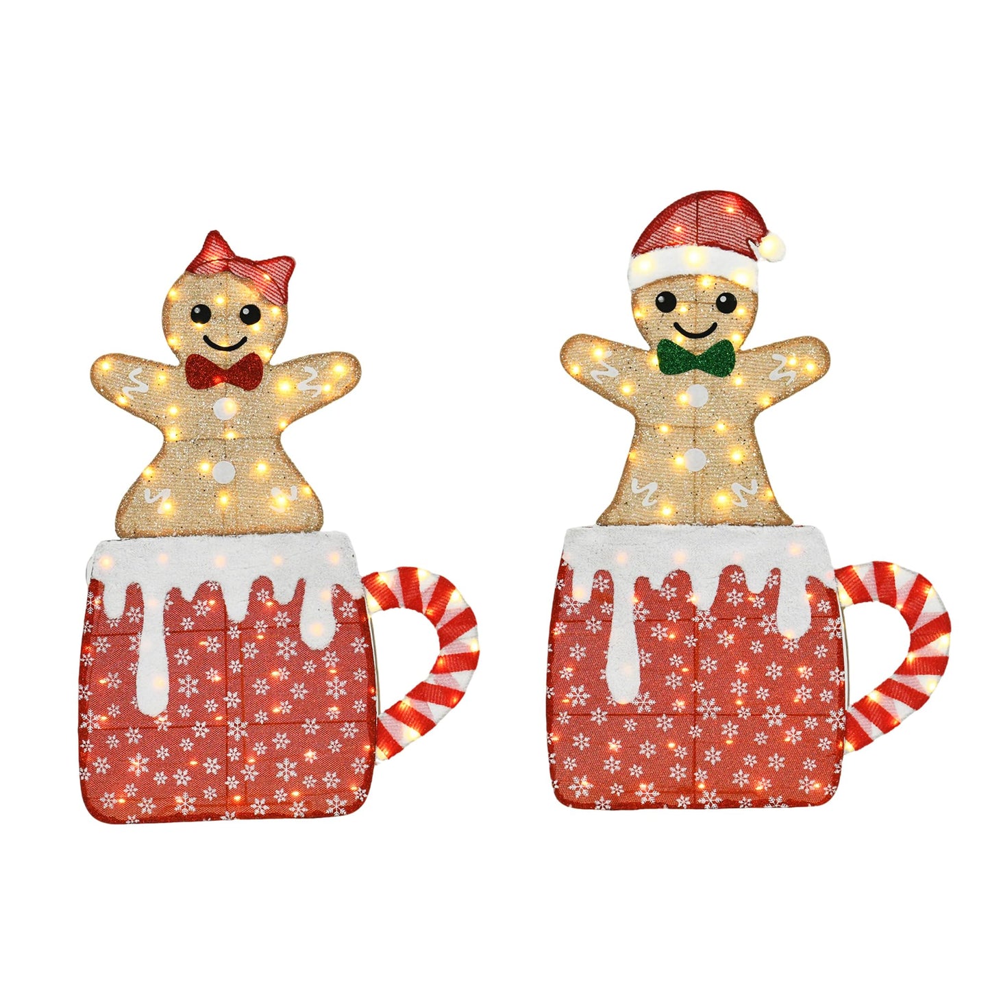 VELTENOVAIRE 42"H Lighted Christmas Yard Decoration 2pcs Light Up Gingerbread Man Couple Christmas Outdoor Decorations Sign Waterproof for Xmas Winter Holiday Garden Lawn Outside Indoor Decor Display