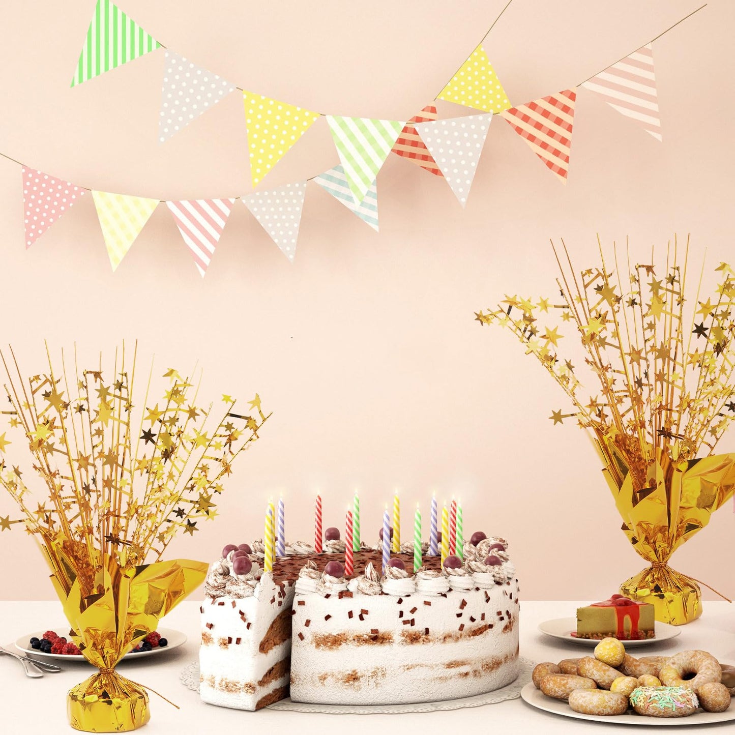Ohiyoo 24 Pack Gold Metallic Foil Spray Centerpiece Star Table Decoration Burst Table Centerpieces for Birthday New Year Wedding Anniversary Graduation Party Supply (Gold)