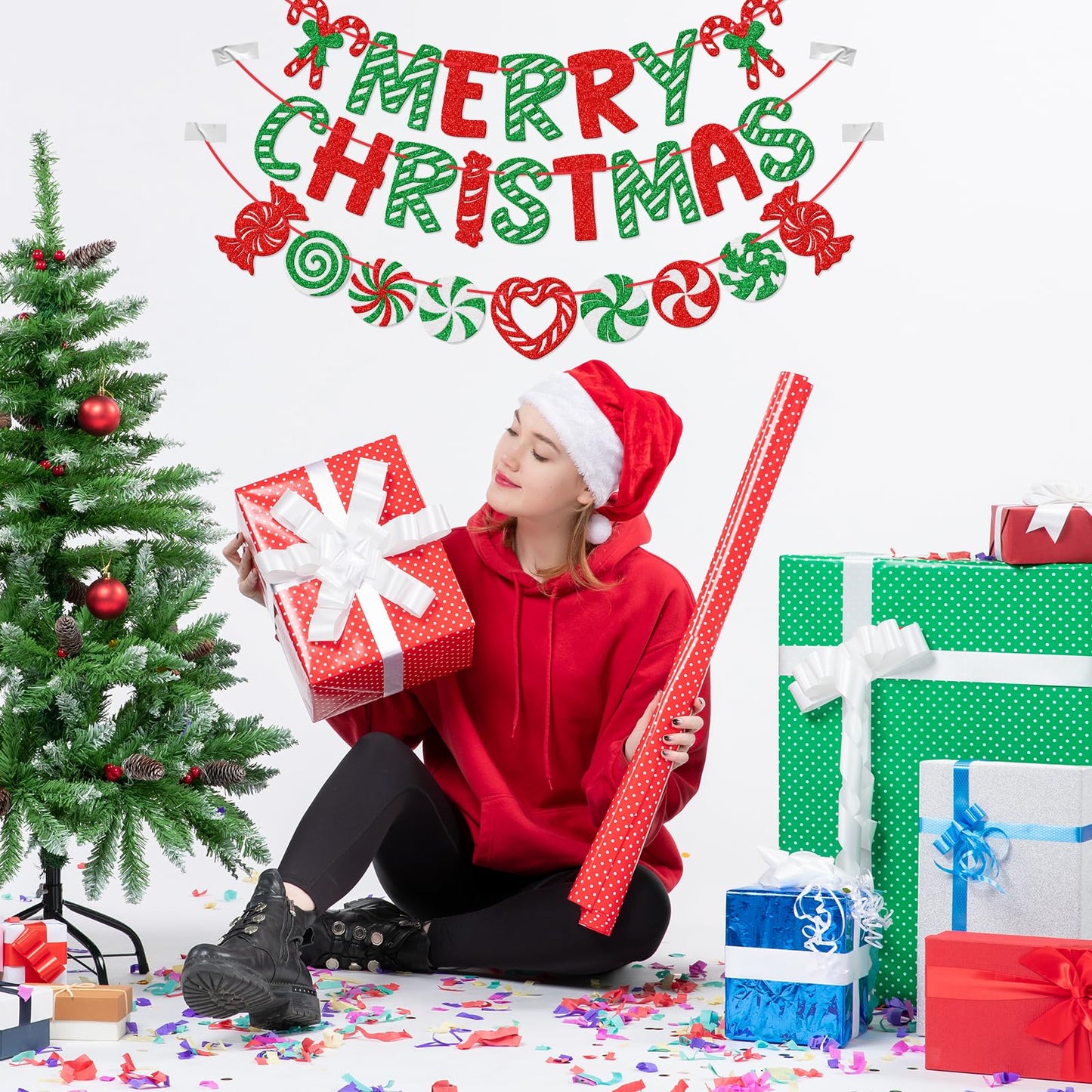 Candycane Christmas Banner, Holiday Party Decorations, Winter Candy Cane Decorations