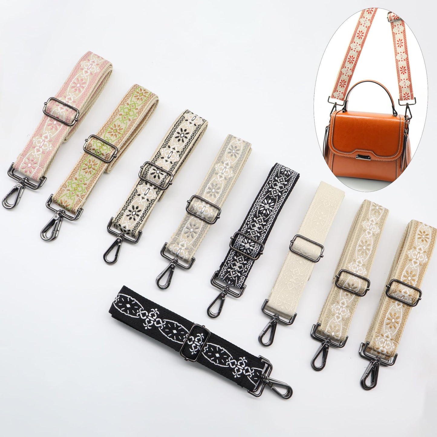 LEMEDE Purse Strap Adjustable Replacement Crossbody Bag Strap Retro Jacquard Embroidery Shoulder Straps for Canvas Bag