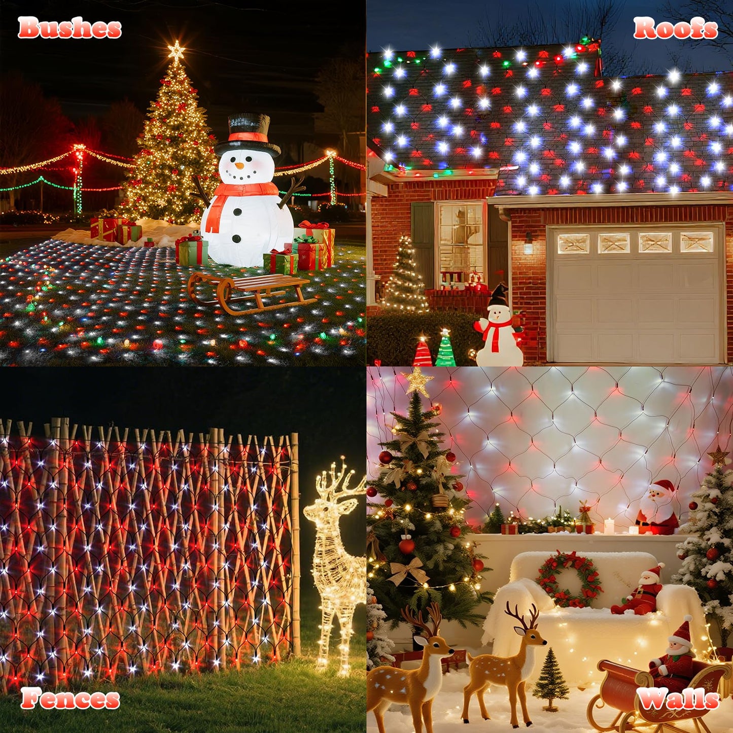 LitHome 21FT x 5FT Christmas Net Lights Outdoor, 360 LED Red White Bush Lights 8 Modes, Connectable Waterproof Valentines Net Mesh Light Dark Green Wire for Bushes Shrubs Holiday Valentine's Day Decor